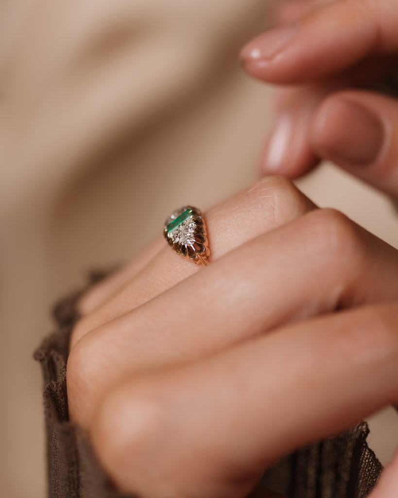 Albertina Antique 15ct Gold Emerald & Diamond Seven Stone Ring