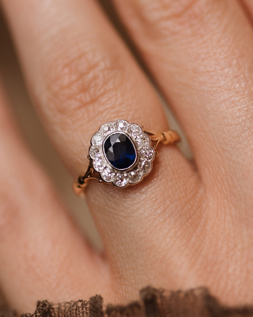 Mariam Antique 18ct Gold Sapphire & Diamond Cluster Ring