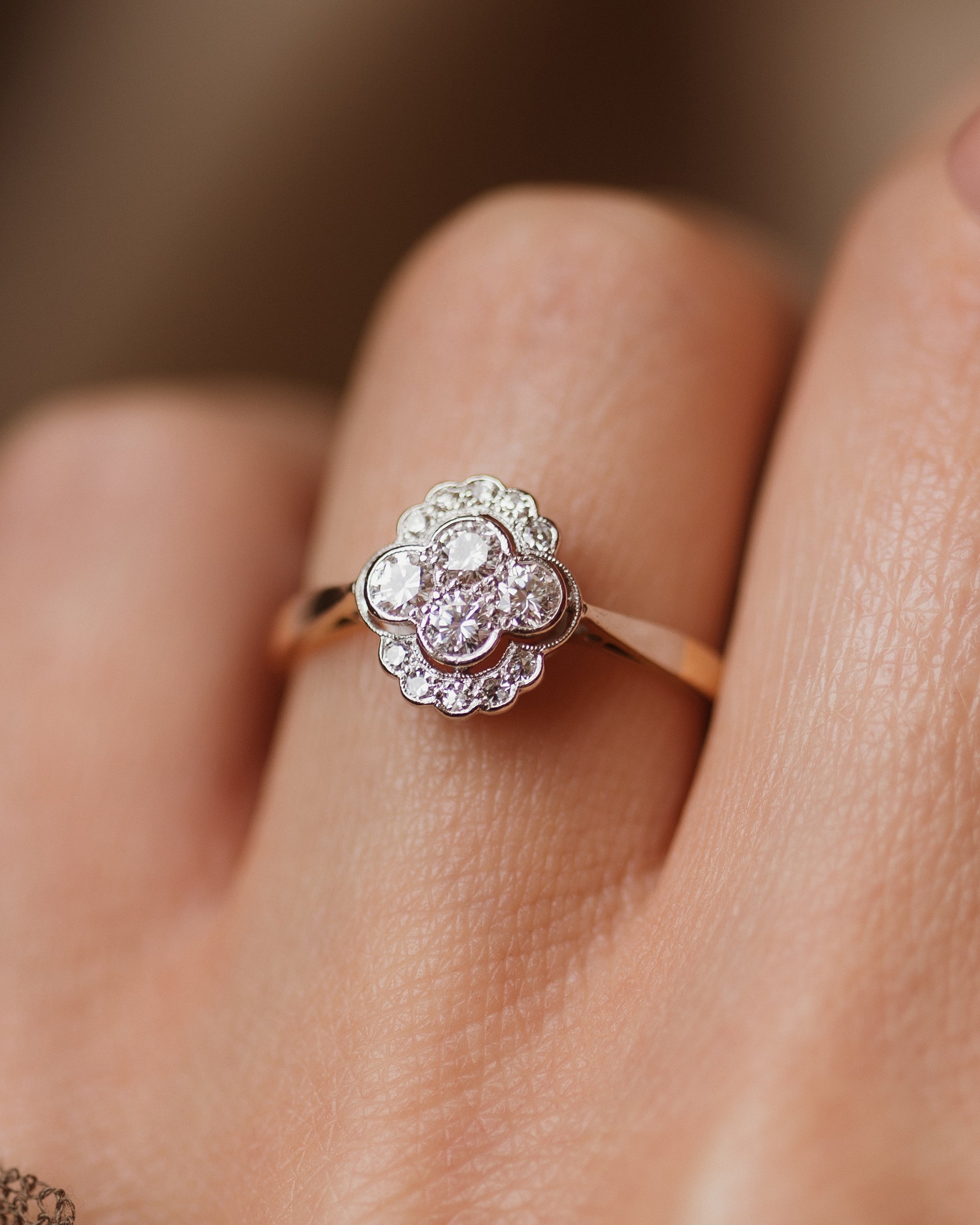 Ethel Antique Art Deco 18ct Gold Diamond Cluster Ring