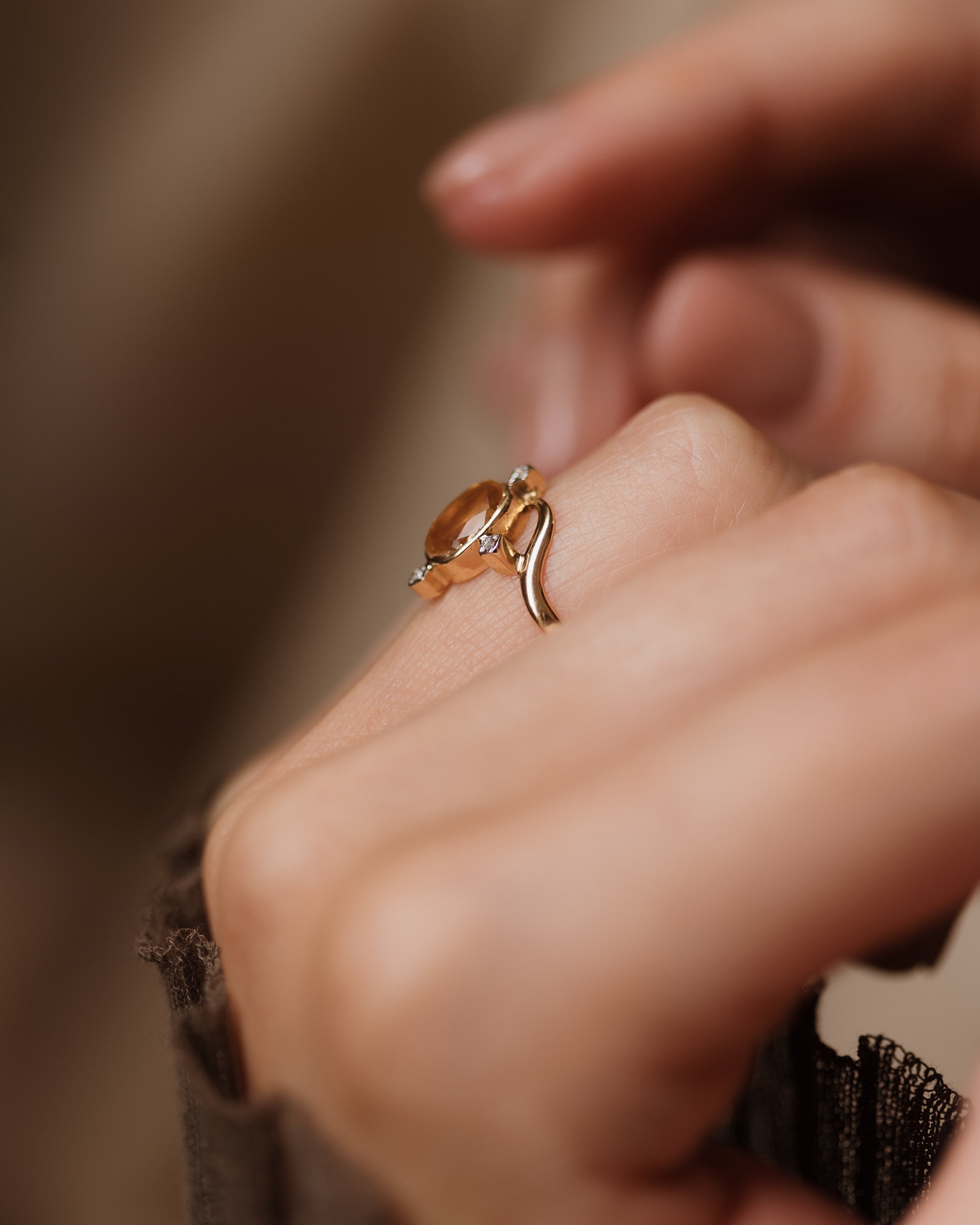 Clotilde Antique 18ct Gold Citrine & Diamond Five Stone Twist Ring