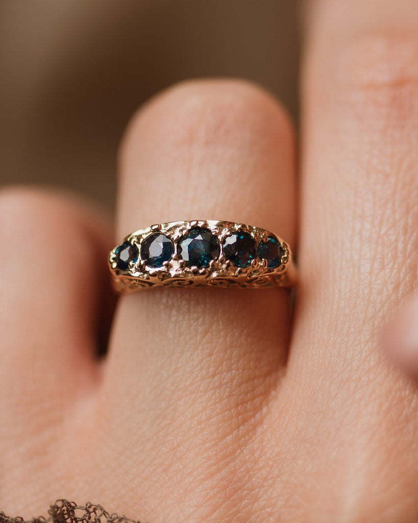 Henrietta 1978 Vintage 9ct Gold Sapphire Five Stone Ring