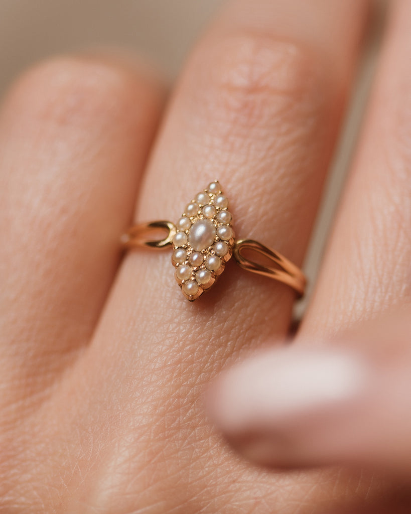 Ophelia Antique 15ct Gold Pearl Marquise Cluster Ring