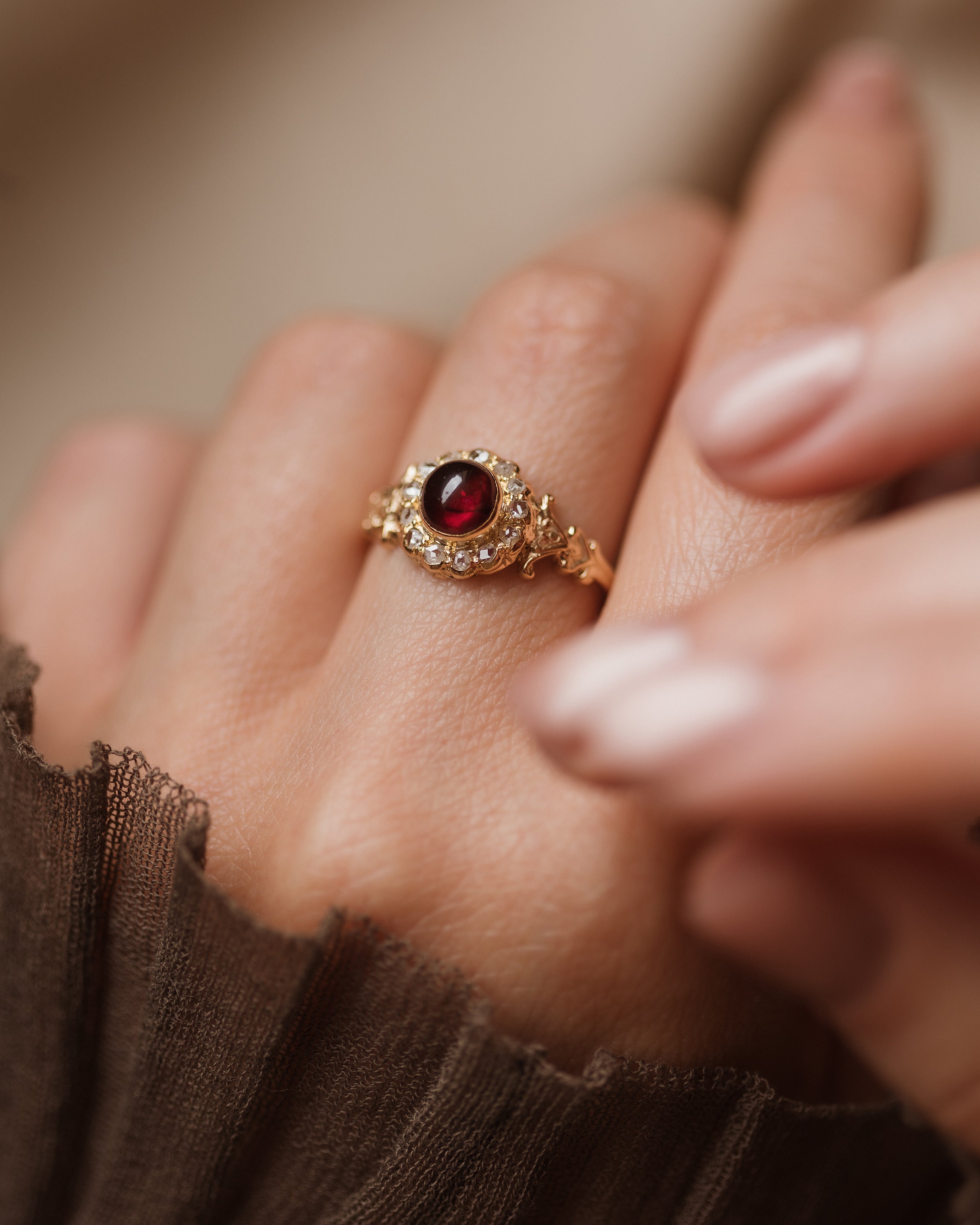 Image of Priscilla Antique 15ct Gold Garnet & Diamond Cluster Ring