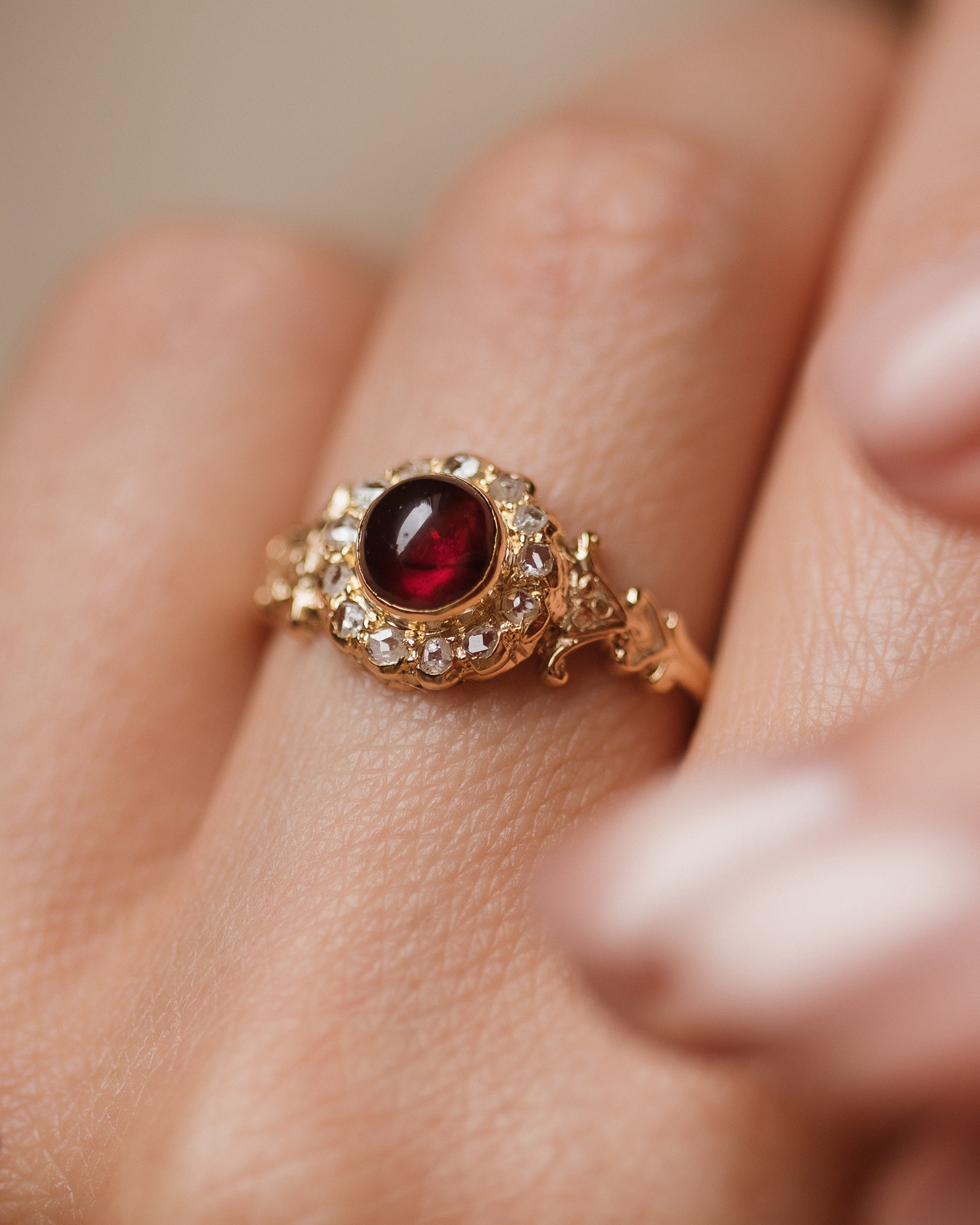 Priscilla Antique 15ct Gold Garnet & Diamond Cluster Ring