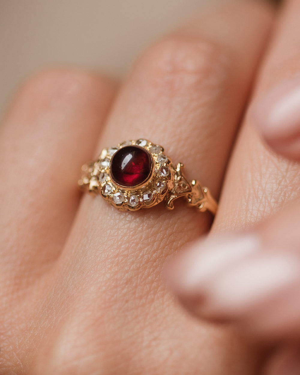 Priscilla Antique 15ct Gold Garnet & Diamond Cluster Ring