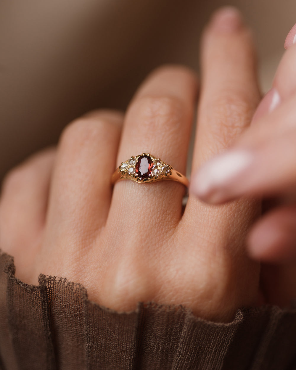 Florentina Antique 1912 18ct Gold Garnet & Diamond Ring