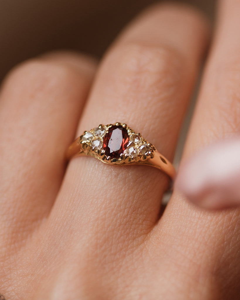 Florentina Antique 1912 18ct Gold Garnet & Diamond Ring