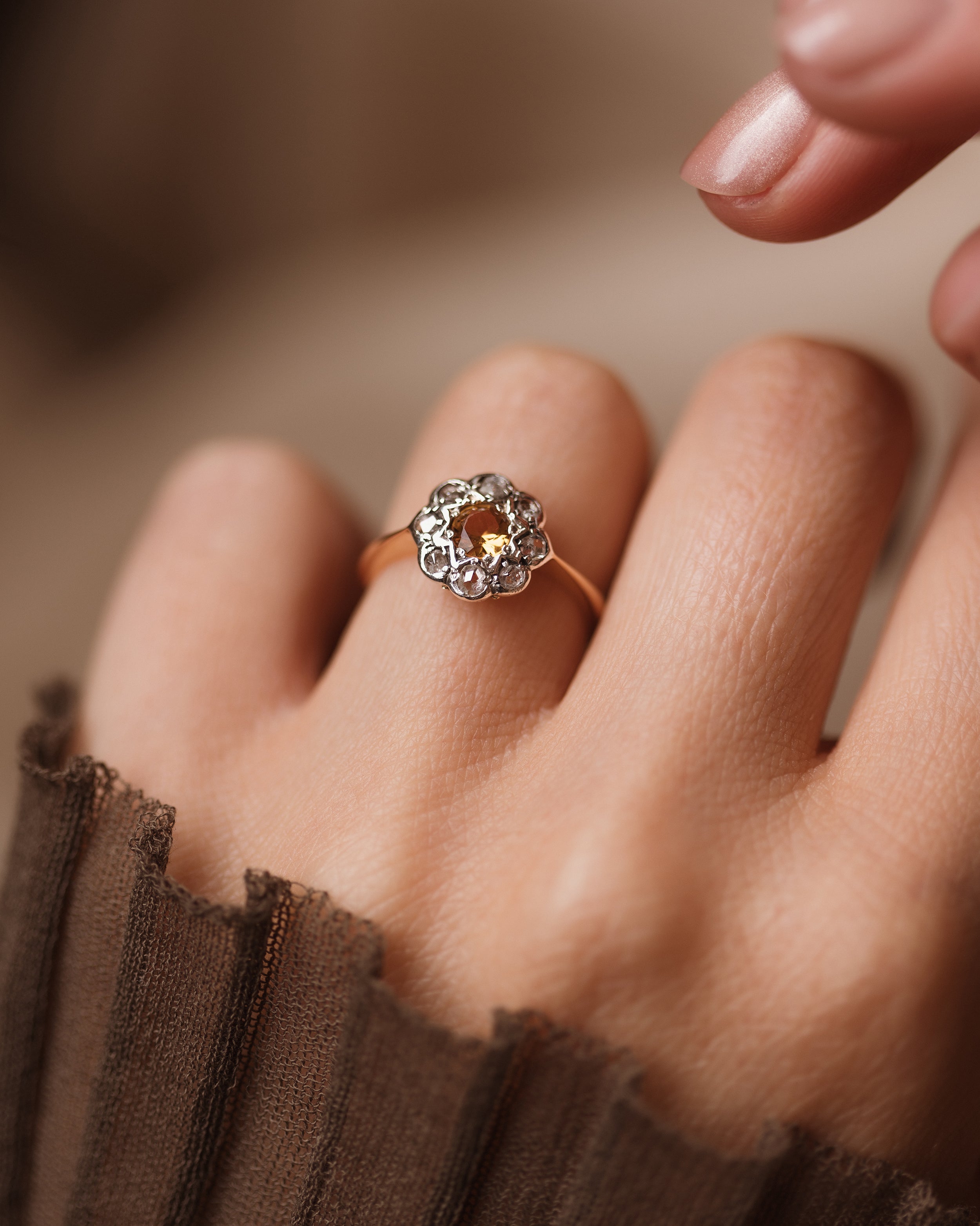 Image of Morwenna Antique 18ct Gold Citrine & Diamond Cluster Ring