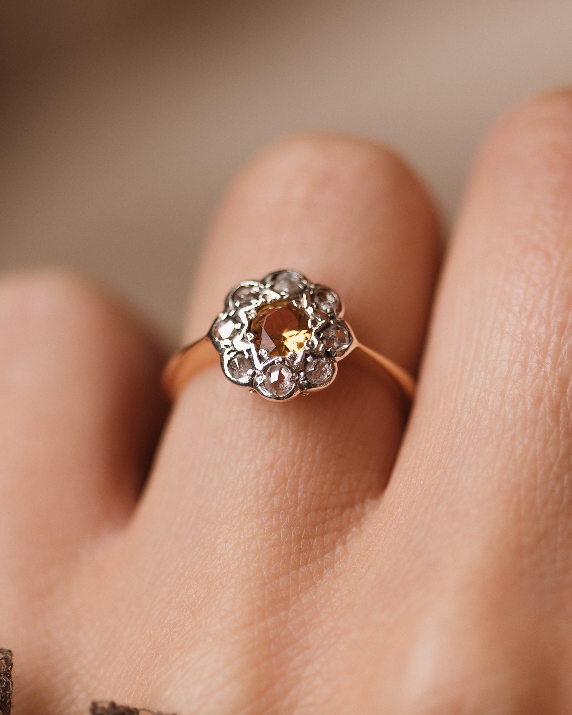 Morwenna Antique 18ct Gold Citrine & Diamond Cluster Ring