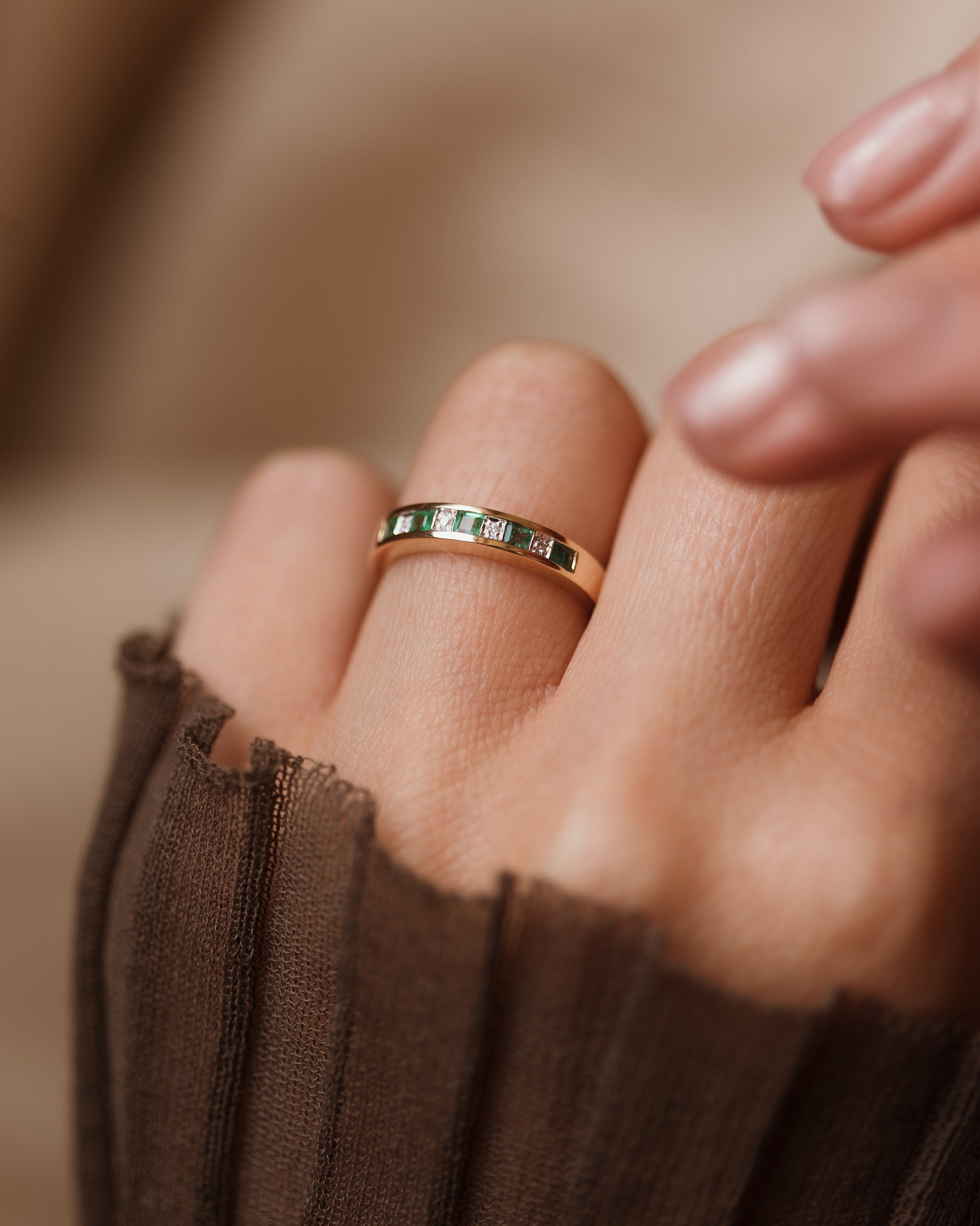 Image of Letitia Vintage 9ct Gold Emerald & Diamond Half Eternity Ring