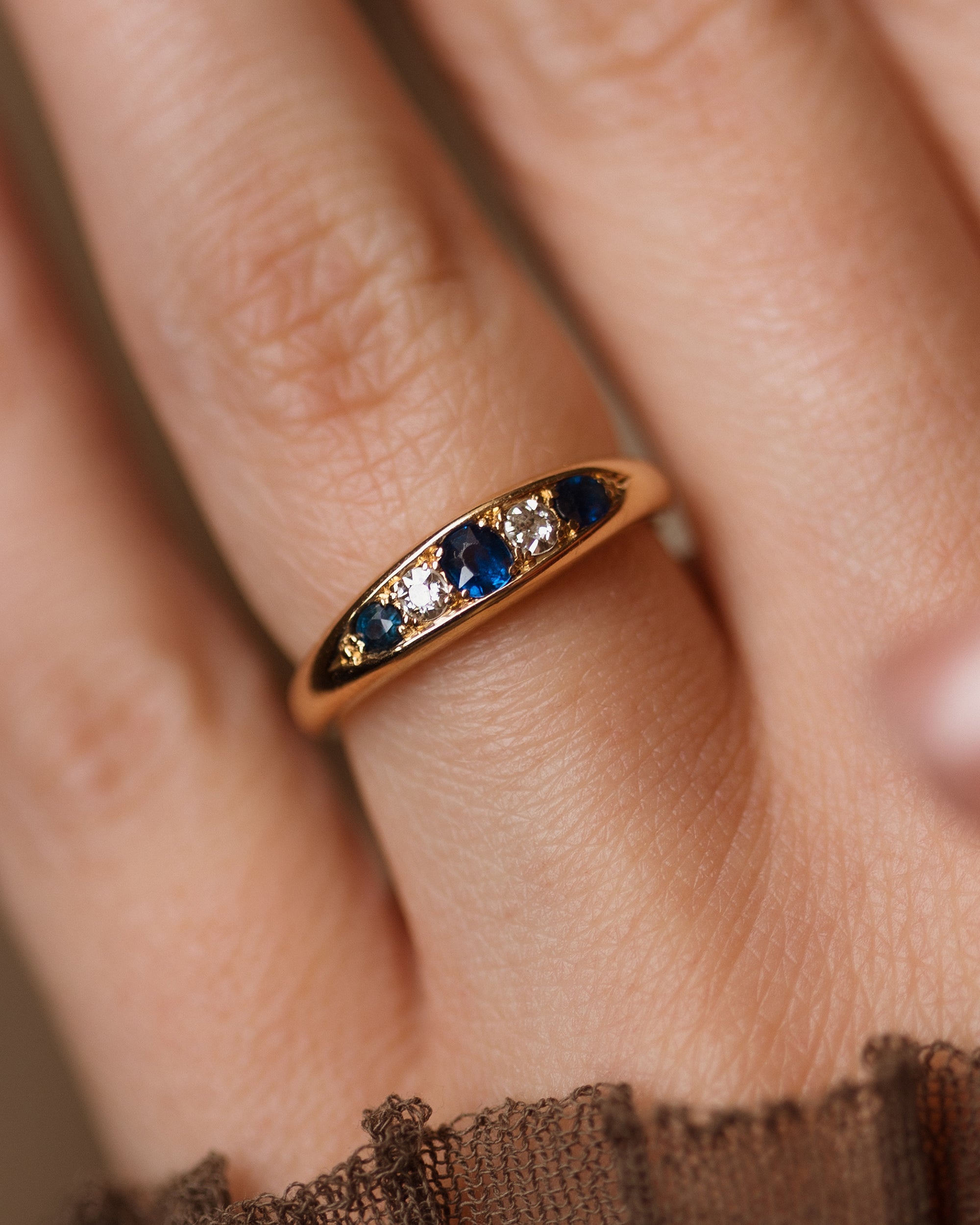 Augusta Antique 18ct Gold Sapphire & Diamond Five Stone Ring