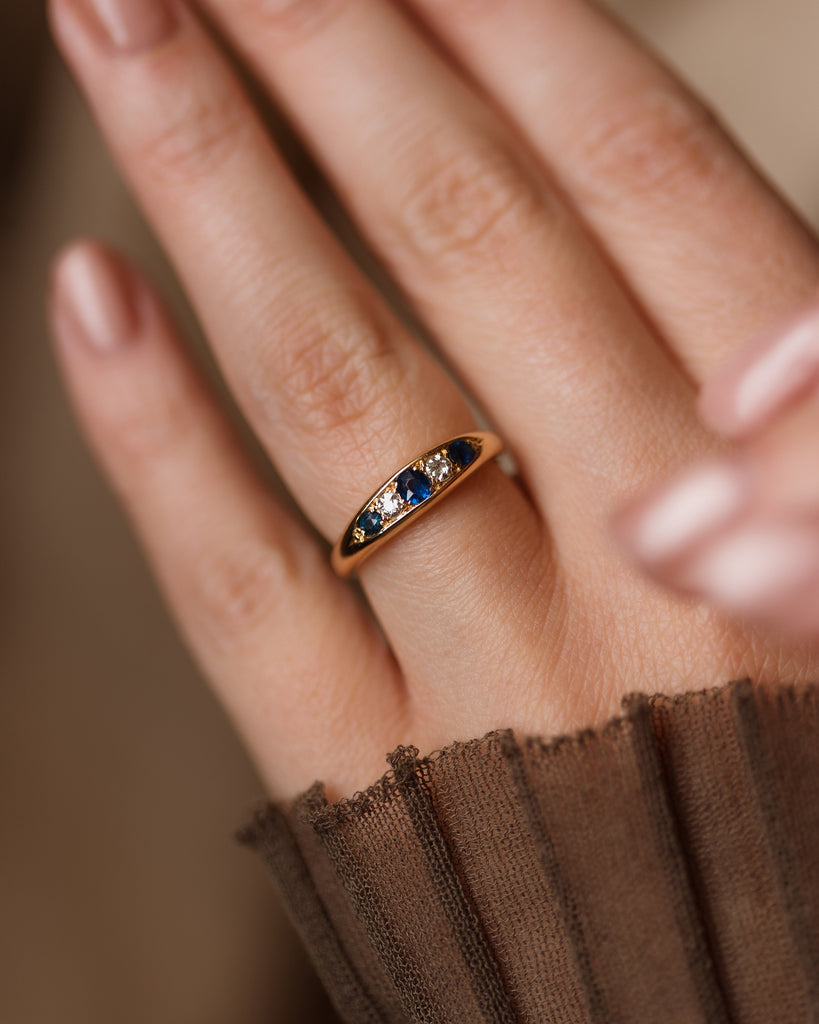 Augusta Antique 18ct Gold Sapphire & Diamond Five Stone Ring