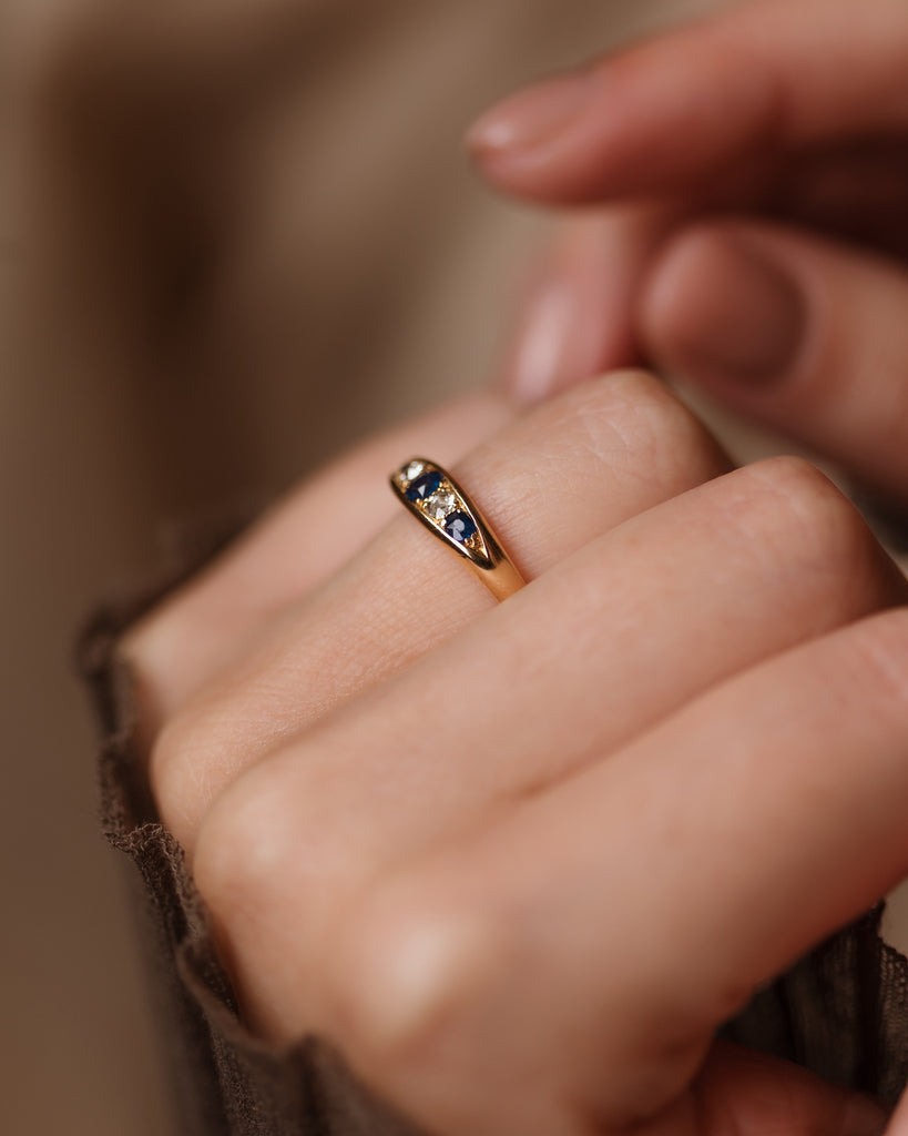 Augusta Antique 18ct Gold Sapphire & Diamond Five Stone Ring