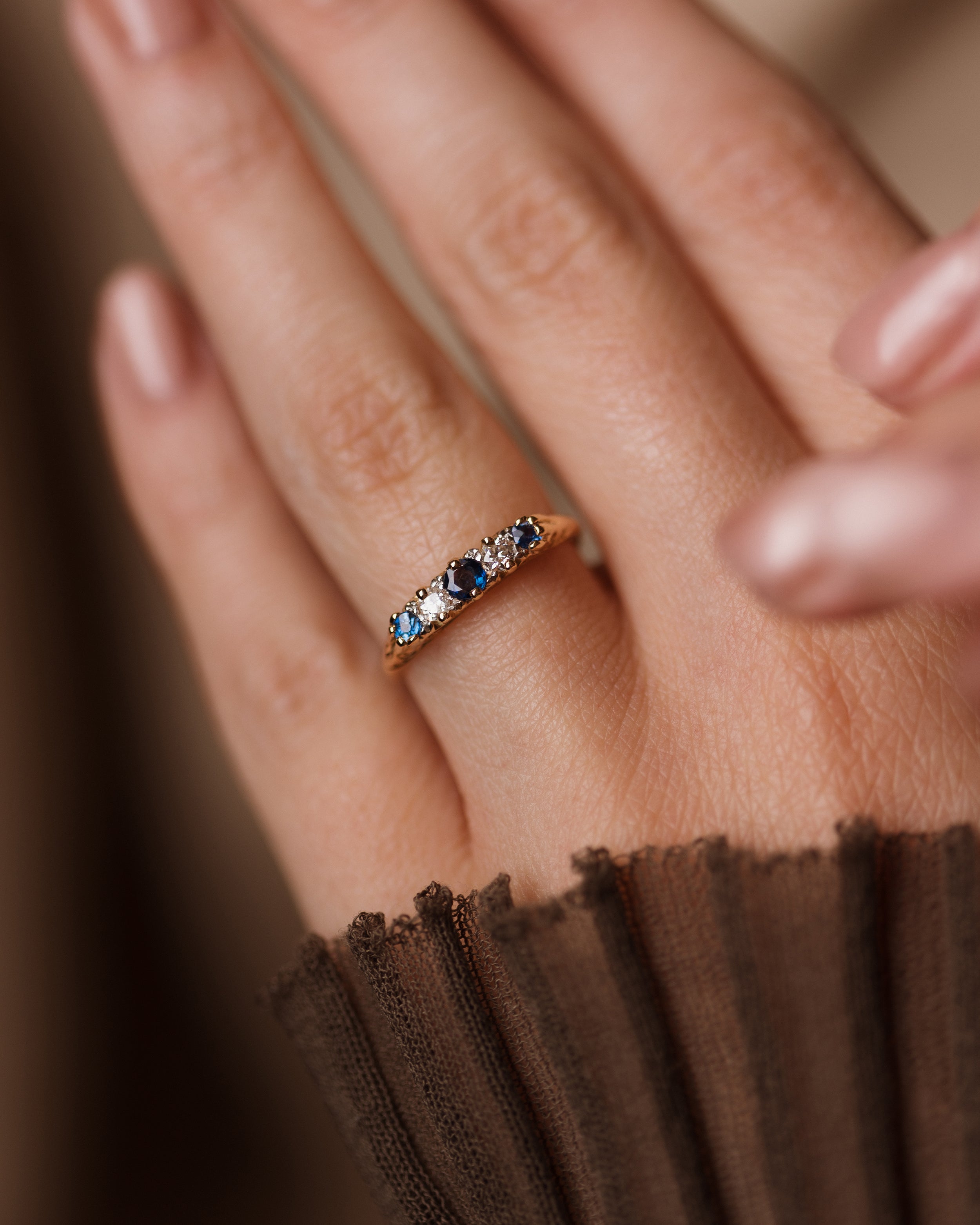 Image of Mabel Vintage 18ct Gold Sapphire & Diamond Five Stone Ring