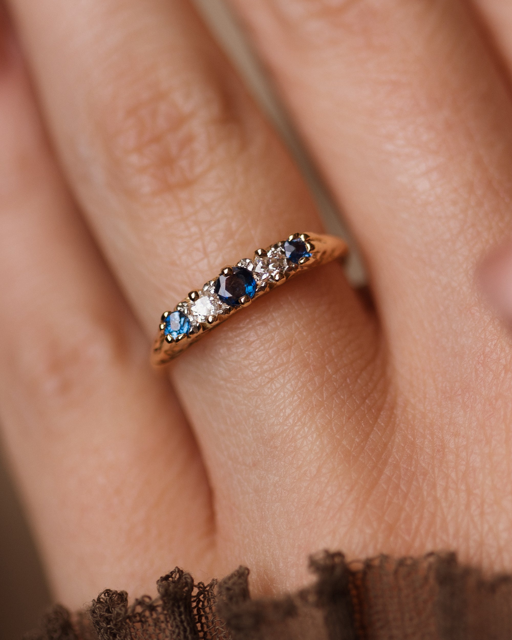 Mabel Vintage 18ct Gold Sapphire & Diamond Five Stone Ring