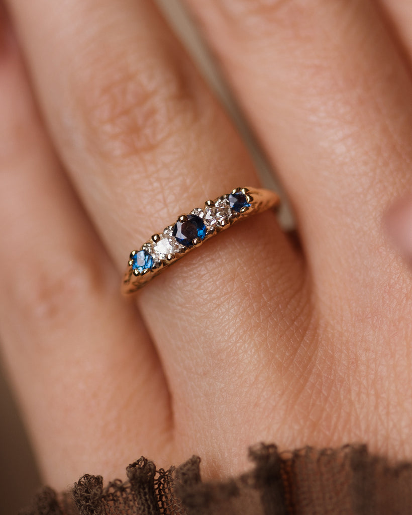 Mabel Vintage 18ct Gold Sapphire & Diamond Five Stone Ring