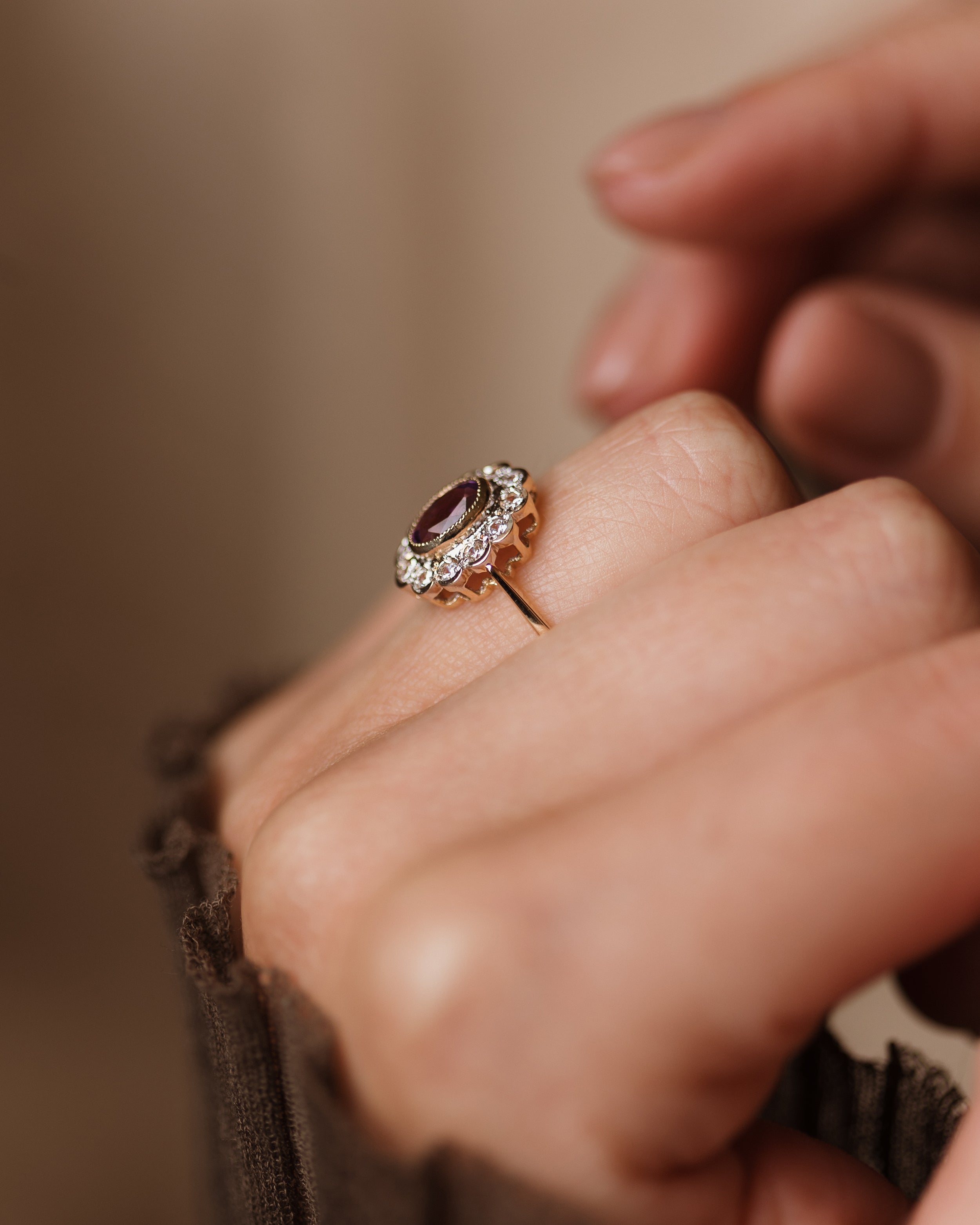 Violet 1994 Vintage 9ct Gold Amethyst & CZ Cluster Ring
