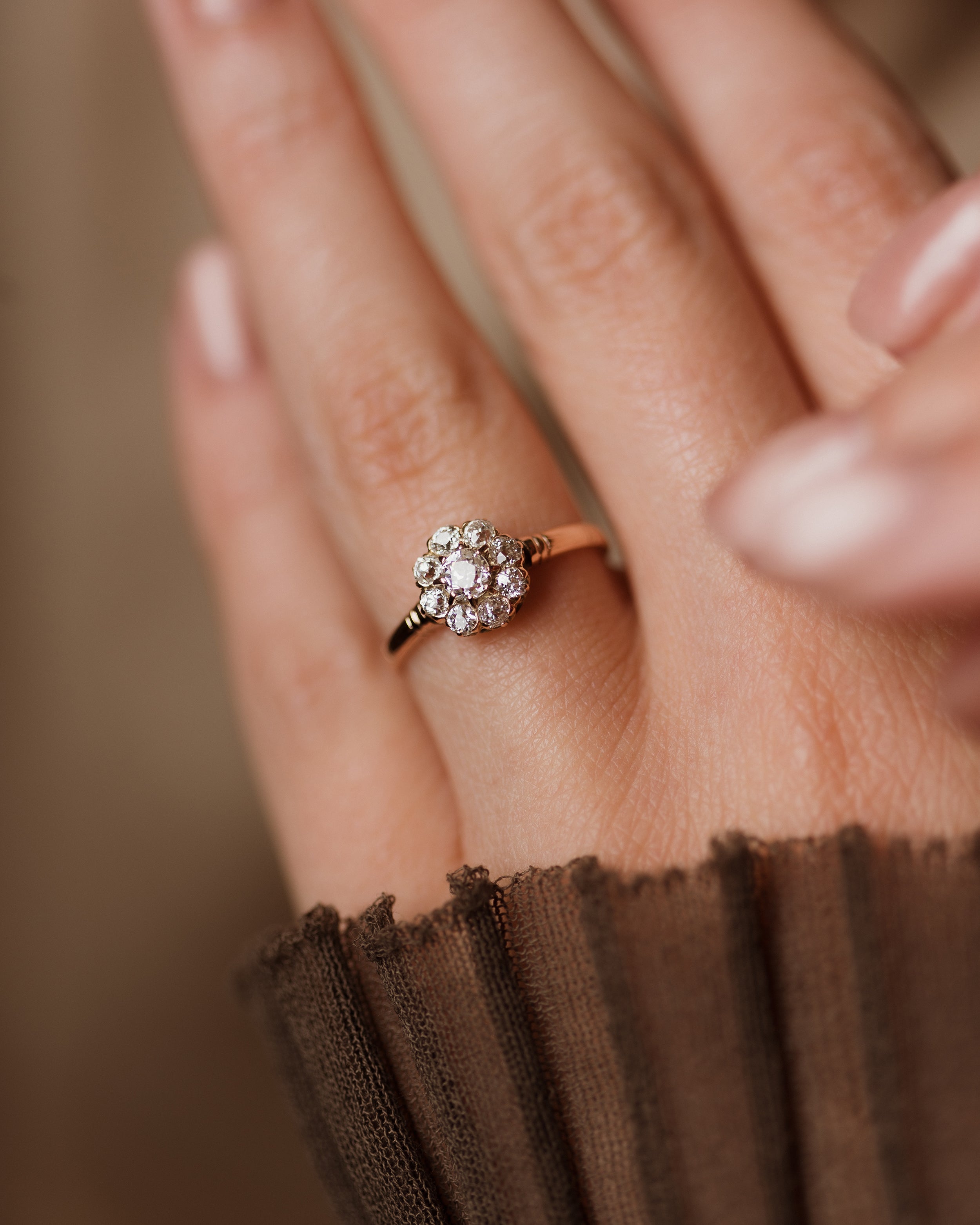 Image of Roseline Antique 15ct Gold Diamond Cluster Ring
