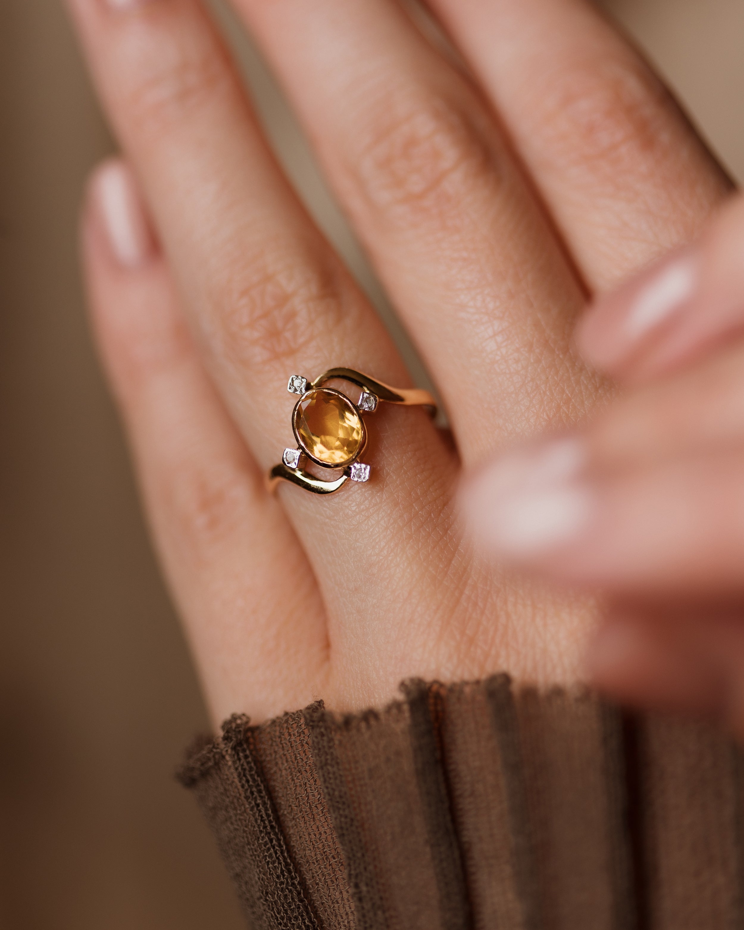 Clotilde Antique 18ct Gold Citrine & Diamond Five Stone Twist Ring