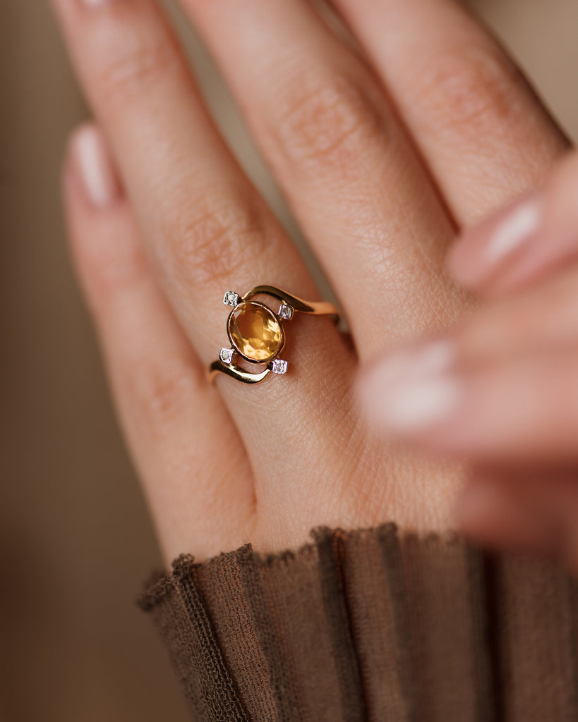 Clotilde Antique 18ct Gold Citrine & Diamond Five Stone Twist Ring