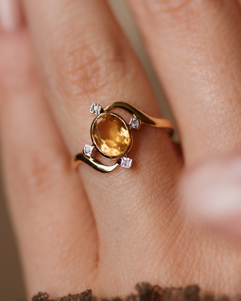 Clotilde Antique 18ct Gold Citrine & Diamond Five Stone Twist Ring