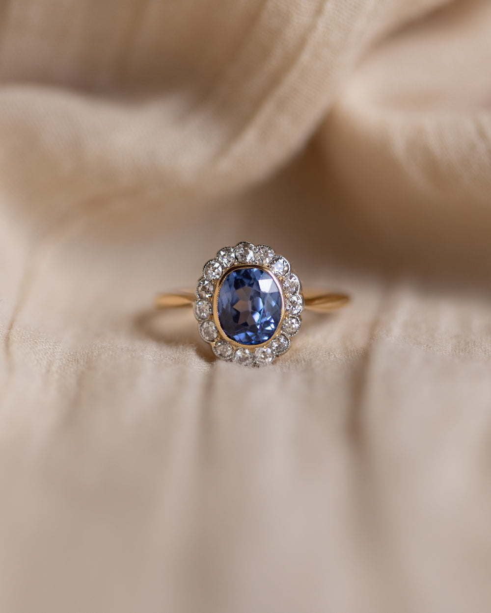 Clemency Antique 18ct Gold Sapphire & Diamond Cluster Ring