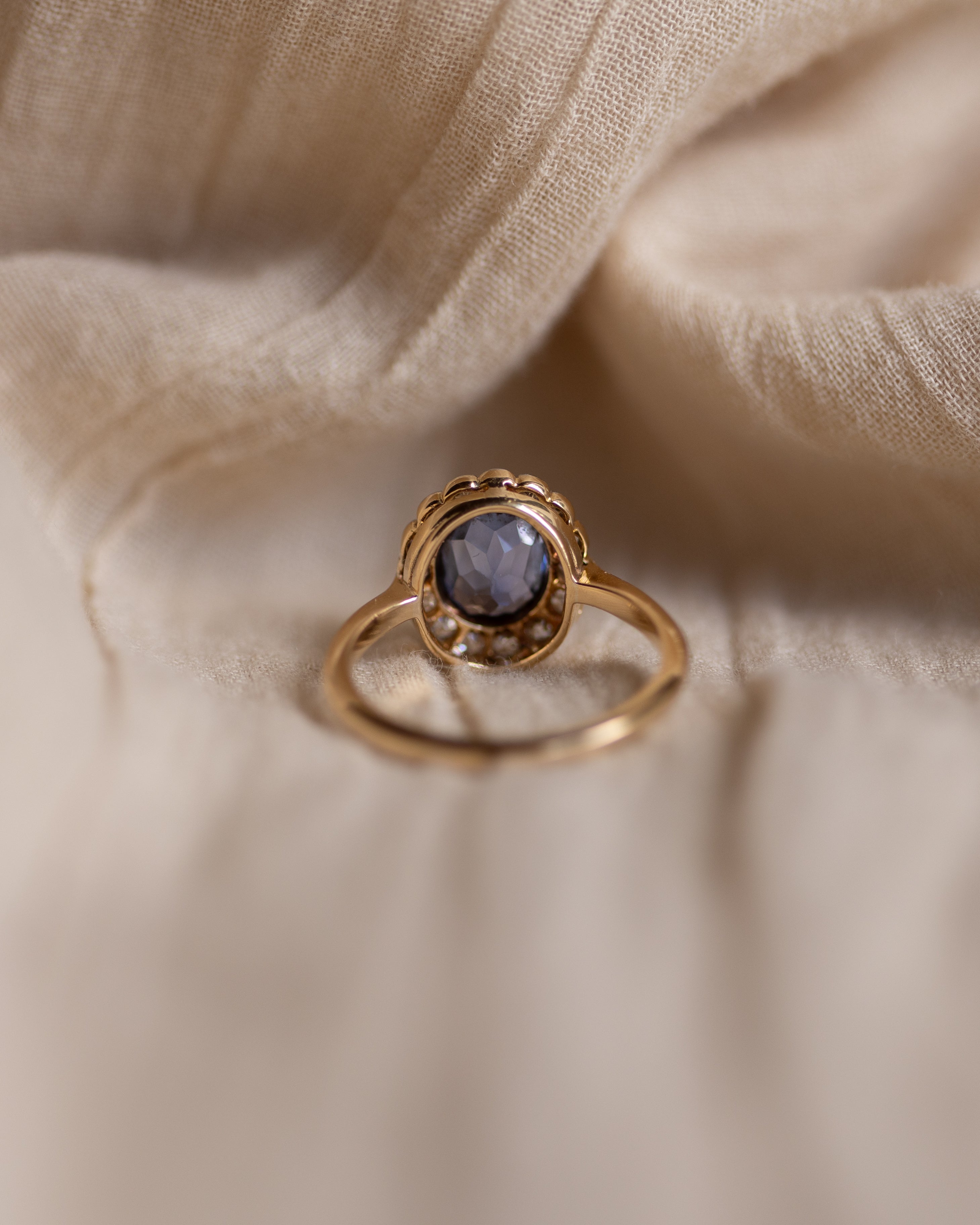 Clemency Antique 18ct Gold Sapphire & Diamond Cluster Ring