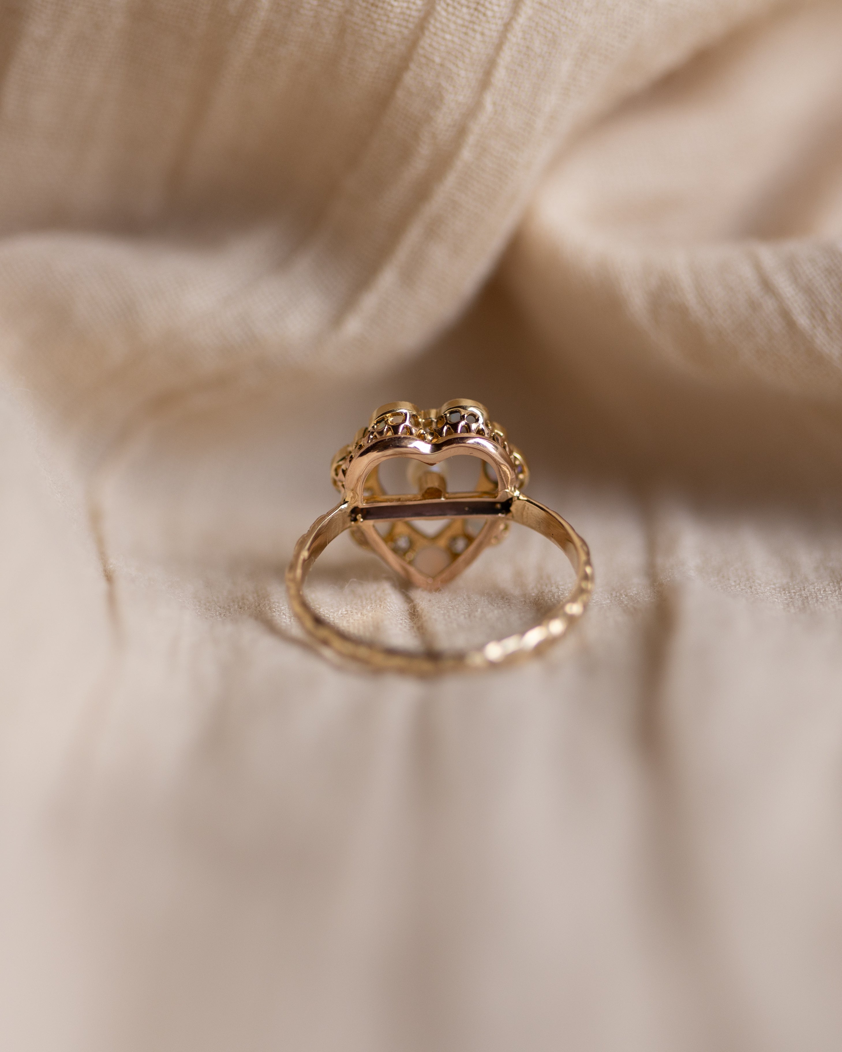 Jessamine Antique 15ct Gold Opal, Pearl & Diamond Heart Ring