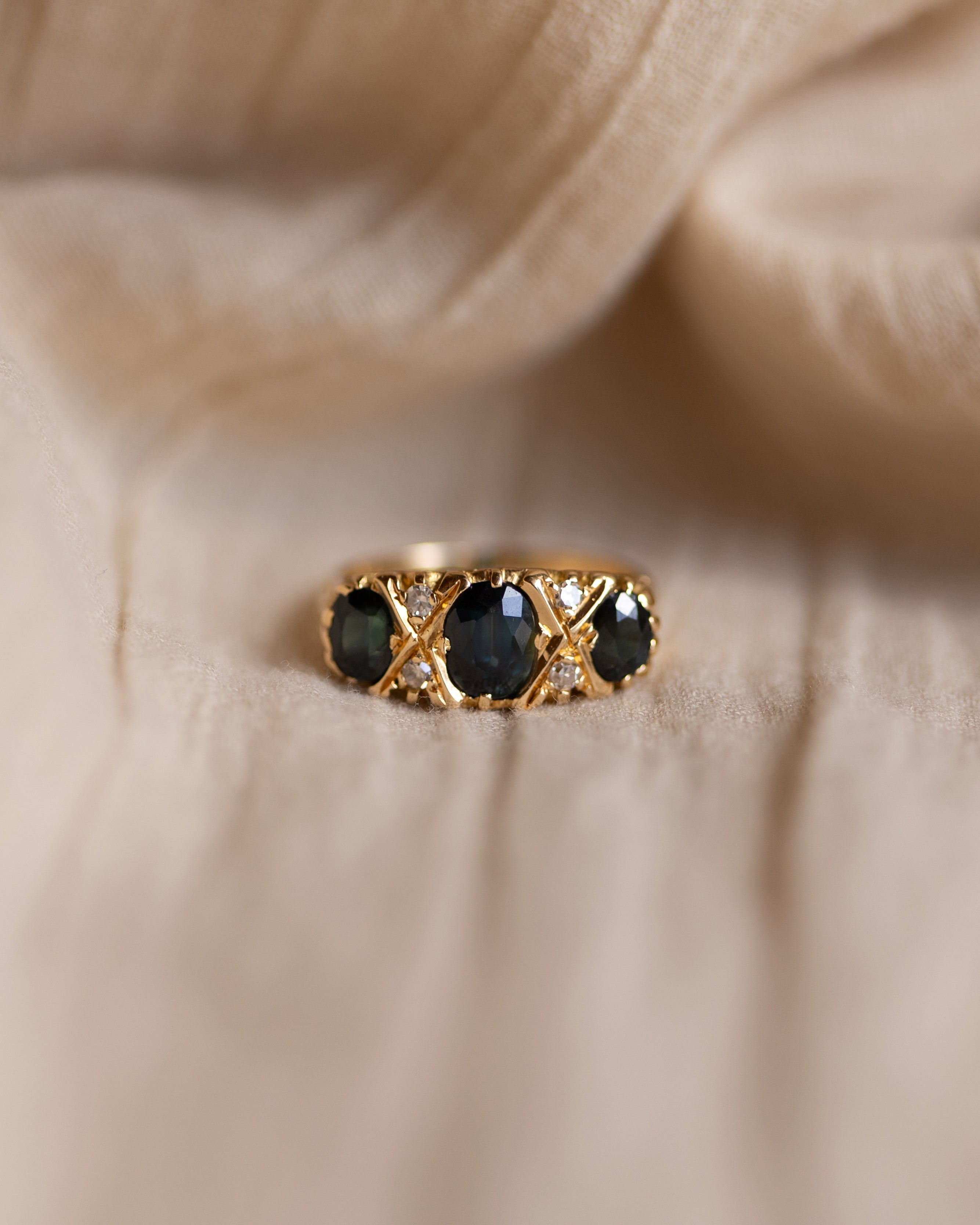 Image of Marceline Vintage 18ct Gold Sapphire & Diamond Seven Stone Ring