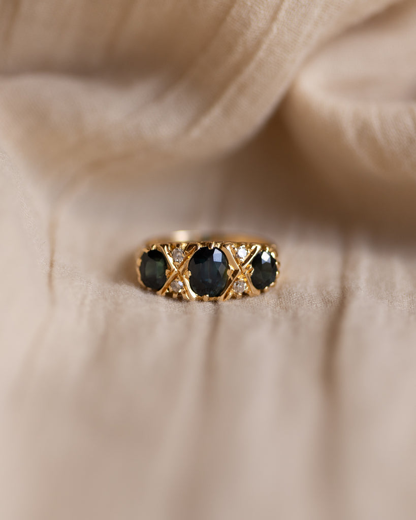 Marceline Vintage 18ct Gold Sapphire & Diamond Seven Stone Ring