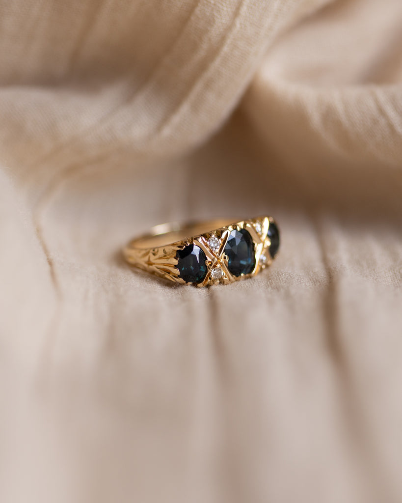 Marceline Vintage 18ct Gold Sapphire & Diamond Seven Stone Ring