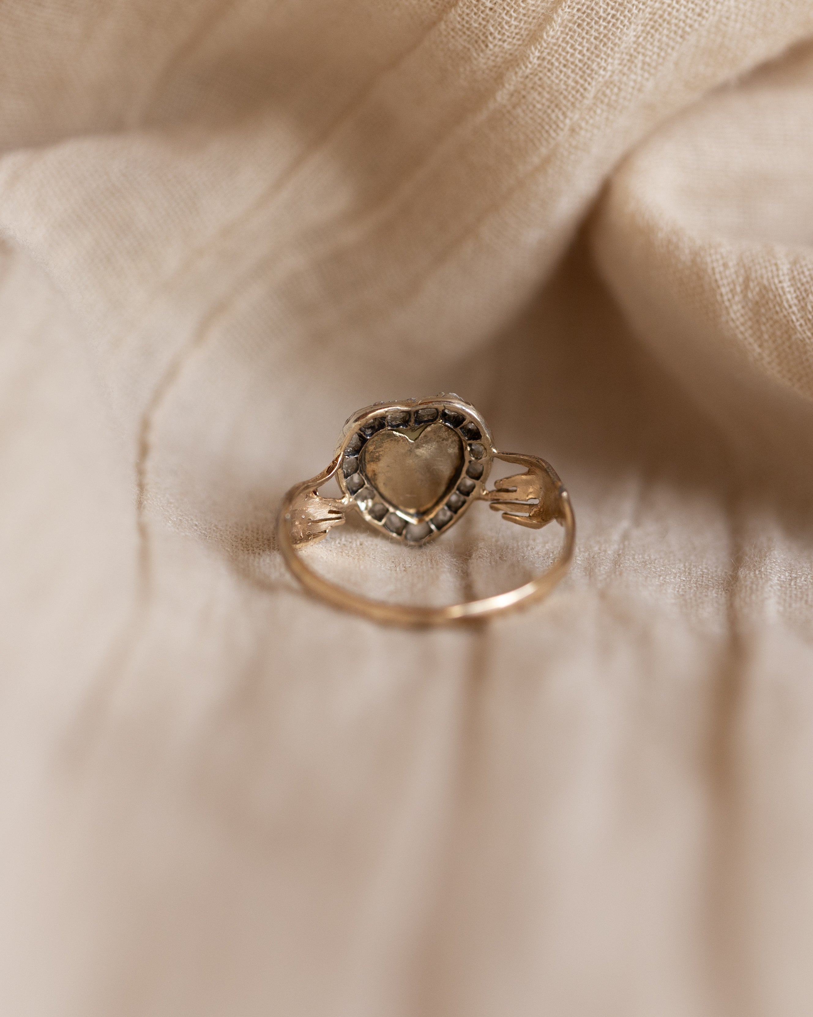 Virginie Antique 15ct Gold Chrysoberyl & Diamond Claddagh Ring