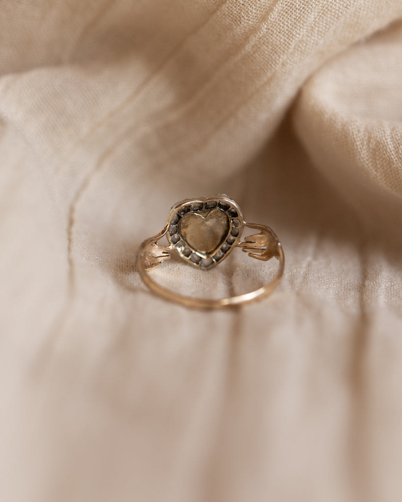 Virginie Antique 15ct Gold Chrysoberyl & Diamond Claddagh Ring
