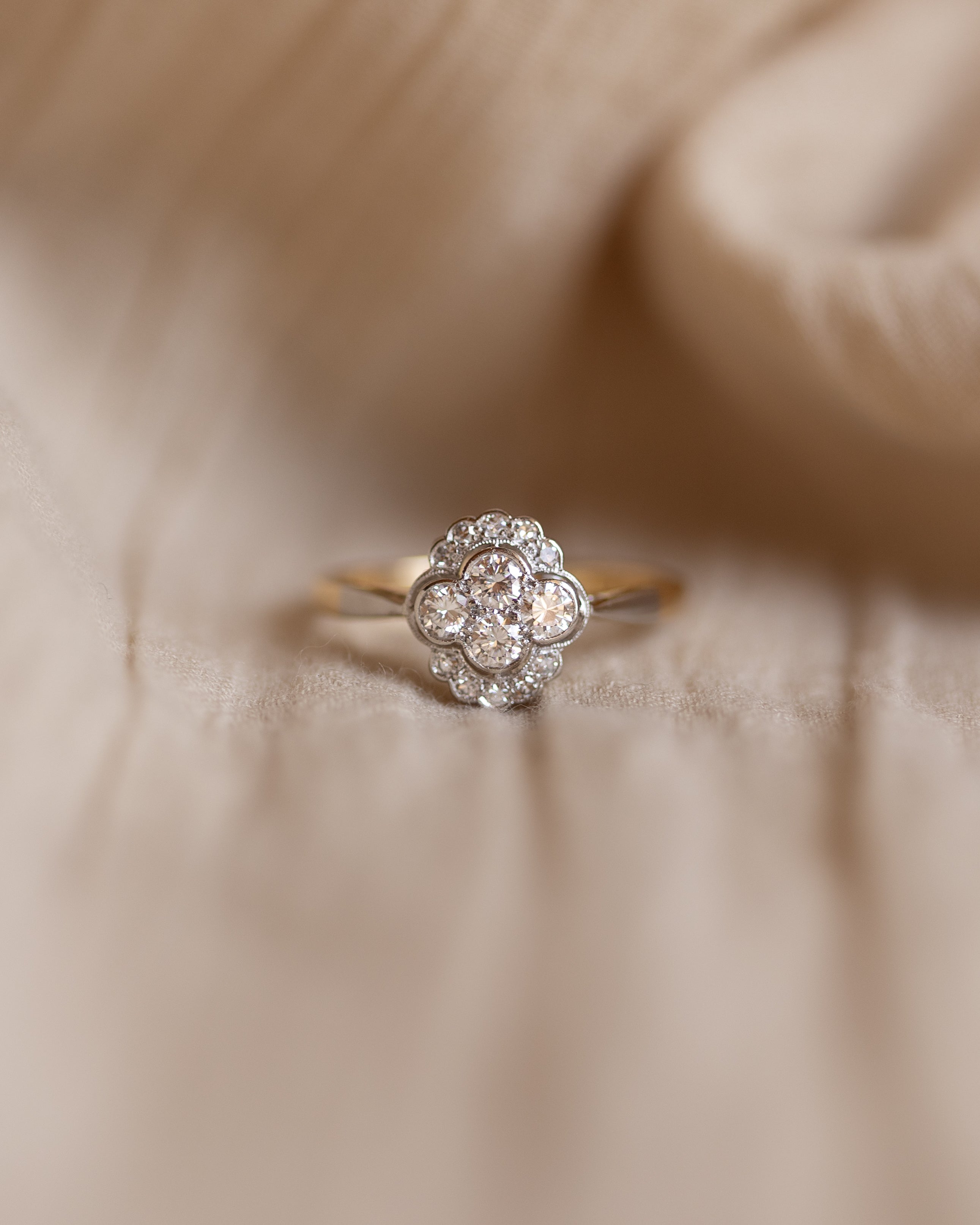 Ethel Antique Art Deco 18ct Gold Diamond Cluster Ring