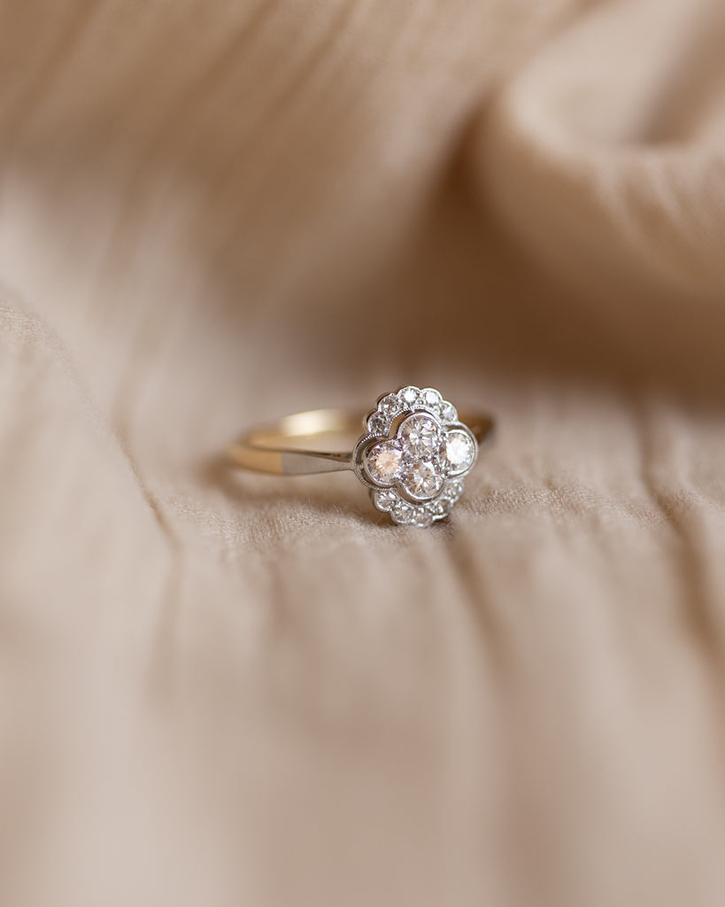 Ethel Antique Art Deco 18ct Gold Diamond Cluster Ring