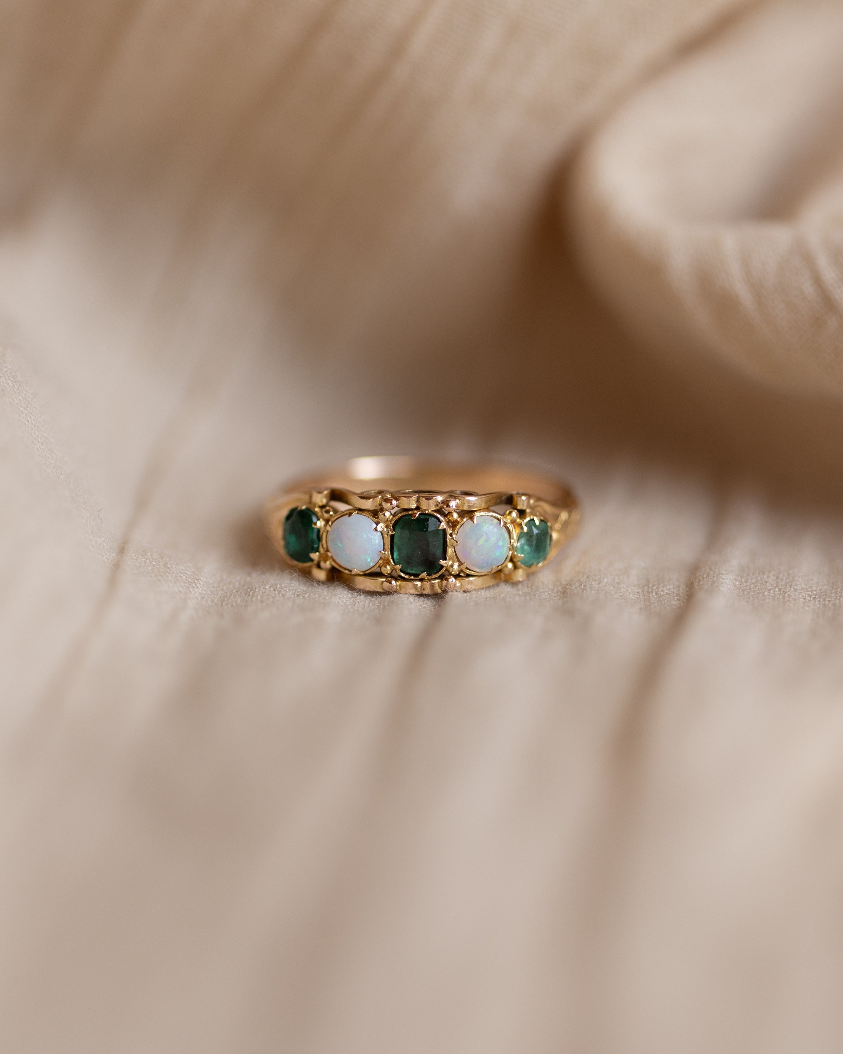 Cressida Antique Victorian 18ct Gold Emerald & Opal Five Stone Ring