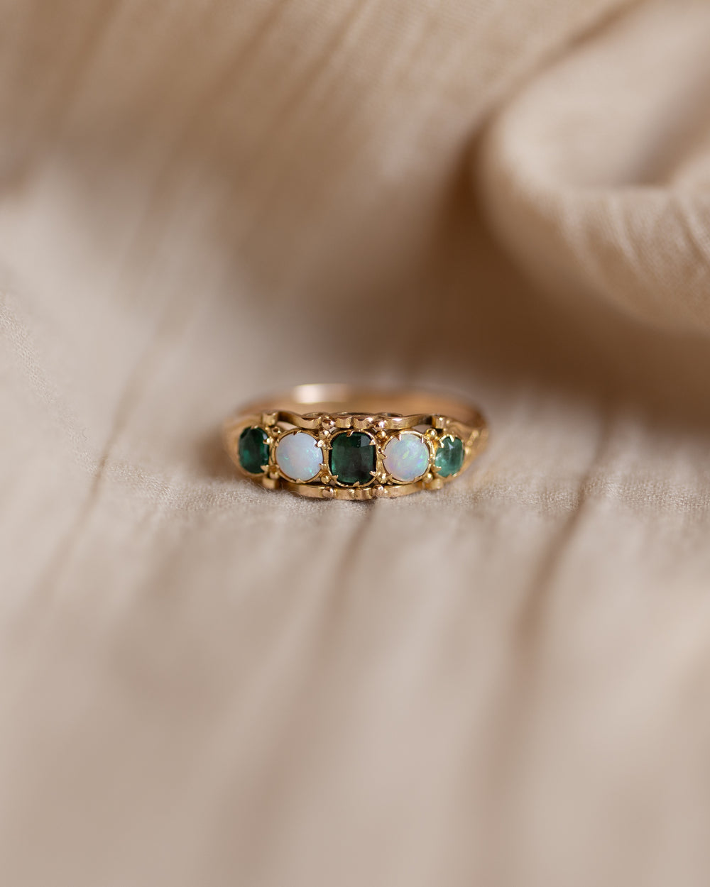 Cressida Antique Victorian 18ct Gold Emerald & Opal Five Stone Ring