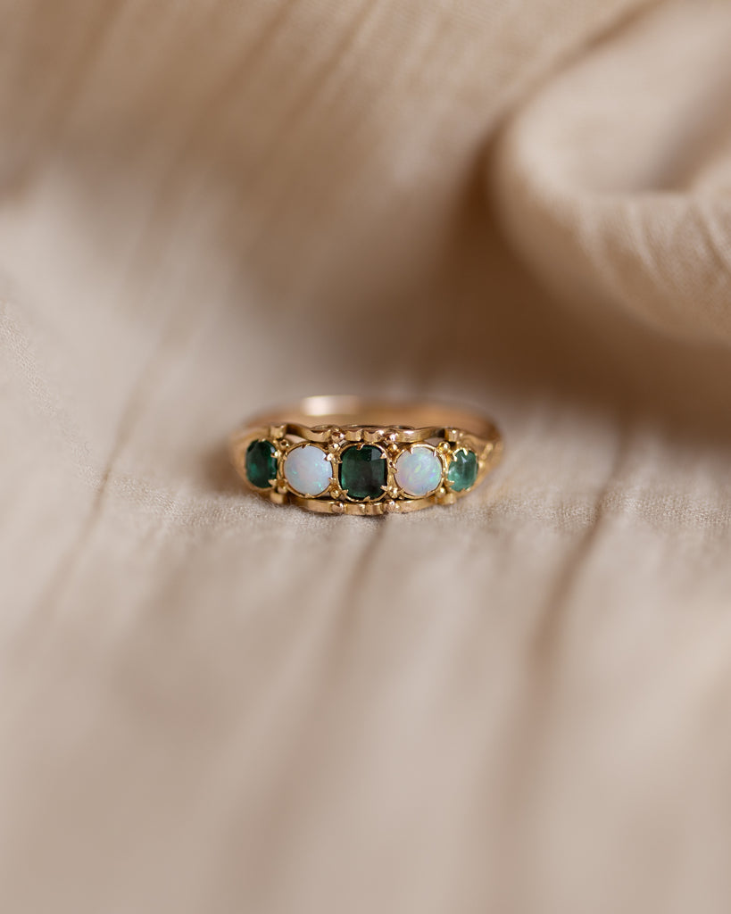 Cressida Antique Victorian 18ct Gold Emerald & Opal Five Stone Ring