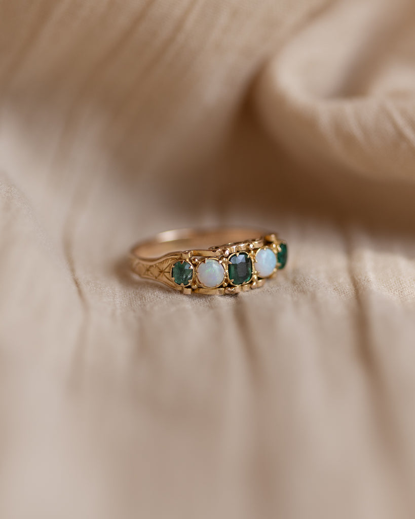 Cressida Antique Victorian 18ct Gold Emerald & Opal Five Stone Ring