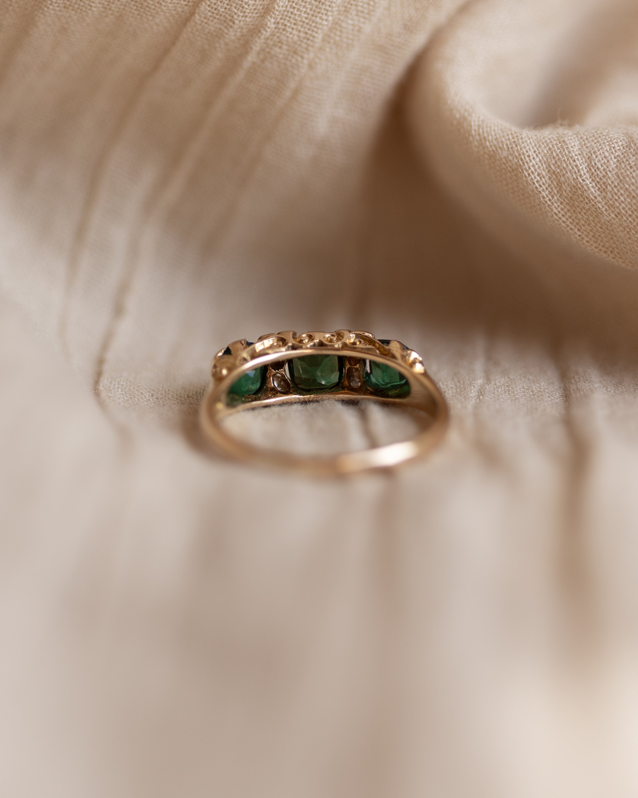 Lucy 1905 Antique 18ct Gold Emerald & Diamond Seven Stone Ring