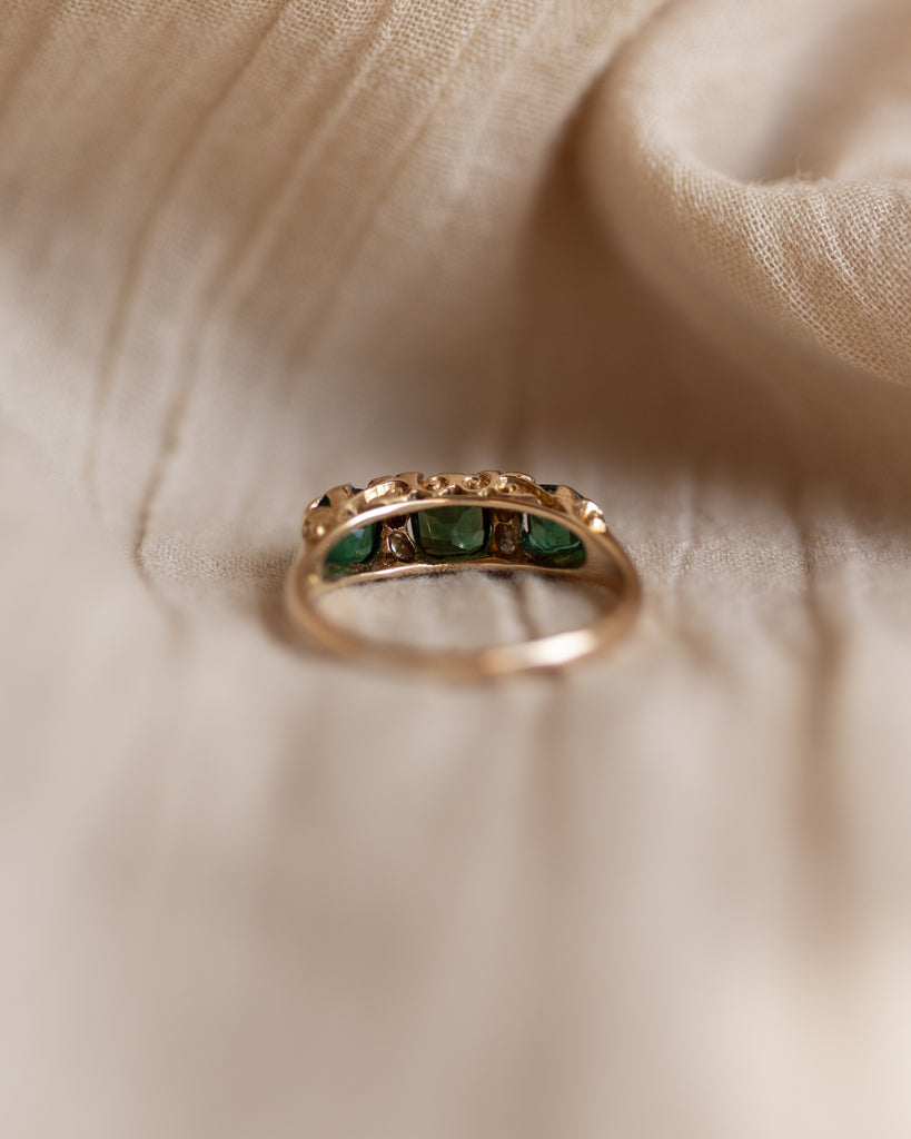 Lucy 1905 Antique 18ct Gold Emerald & Diamond Seven Stone Ring