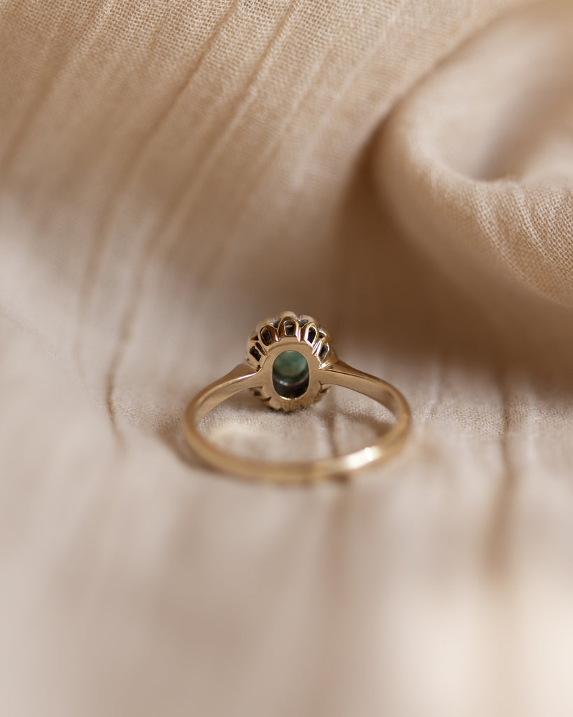 Selma 1996 Vintage 9ct Gold Emerald & Diamond Cluster Ring