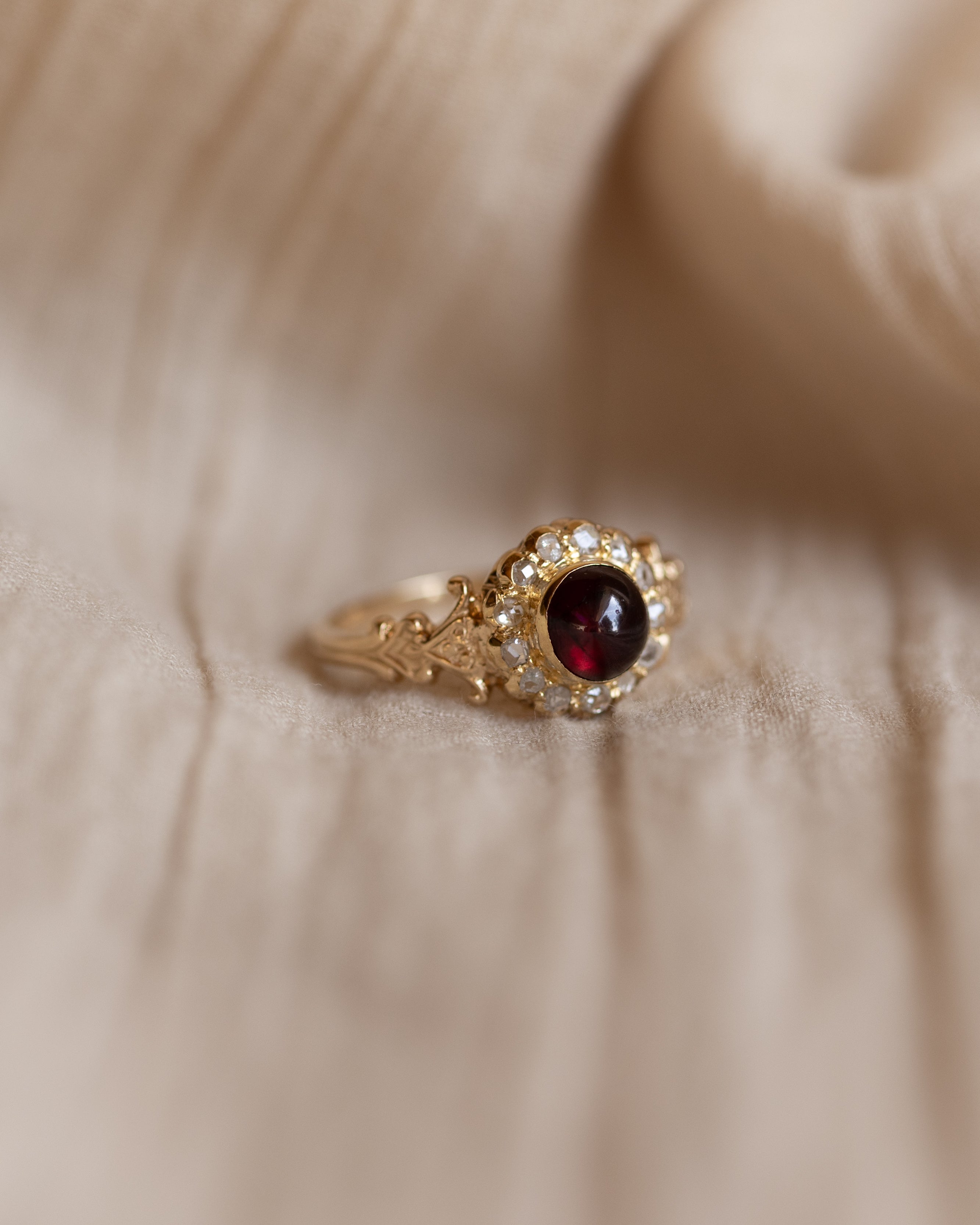 Priscilla Antique 15ct Gold Garnet & Diamond Cluster Ring