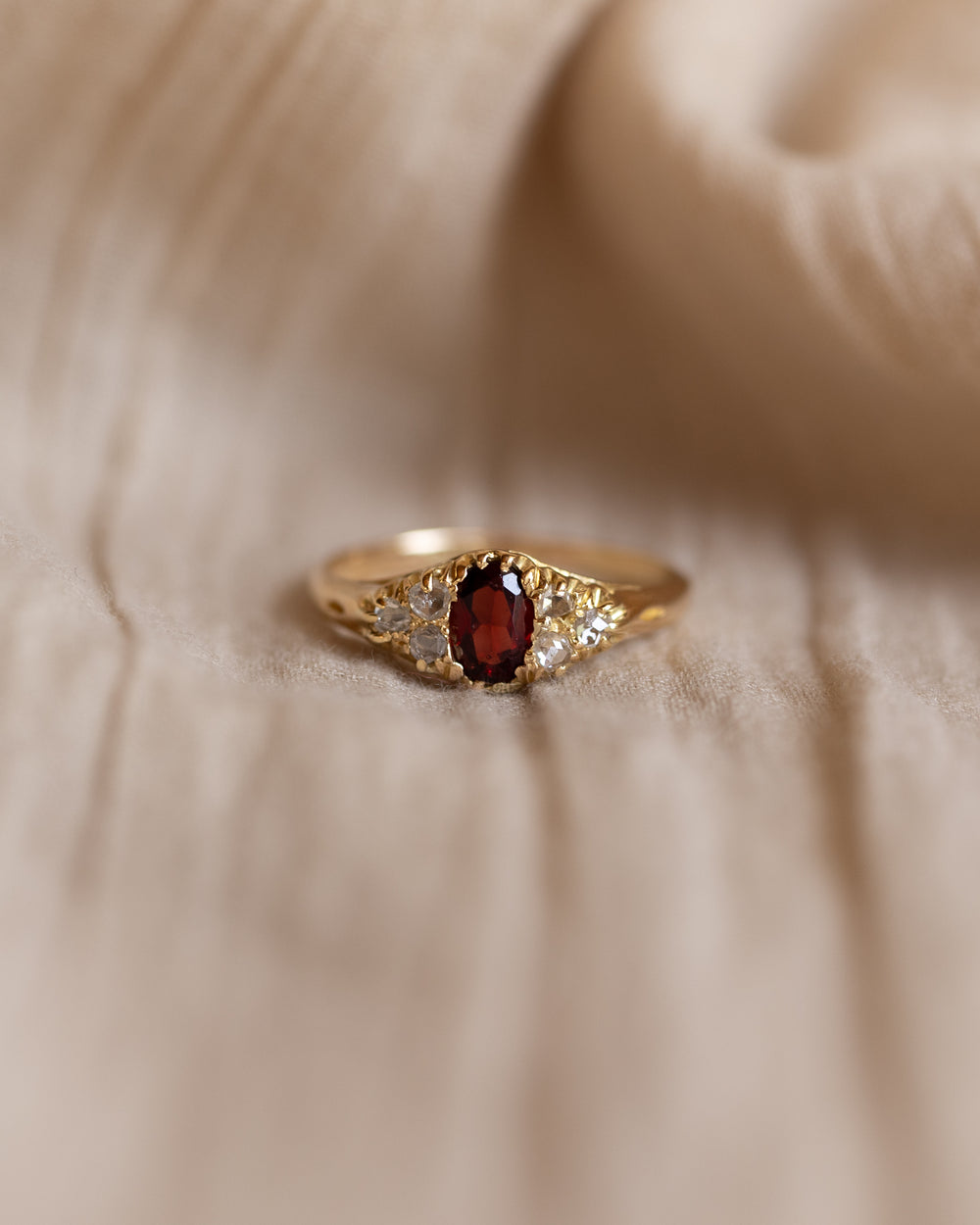 Florentina Antique 1912 18ct Gold Garnet & Diamond Ring