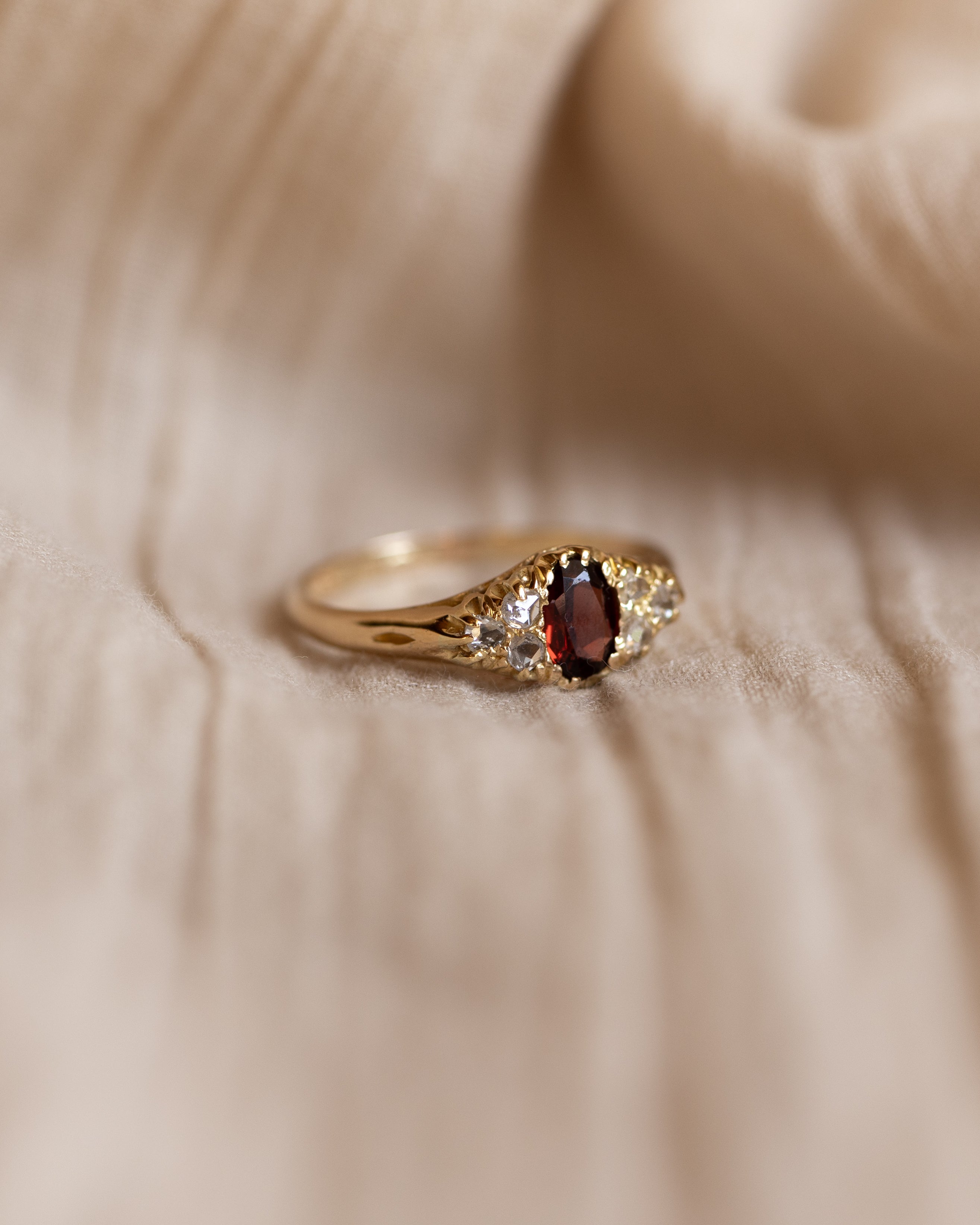 Florentina Antique 1912 18ct Gold Garnet & Diamond Ring