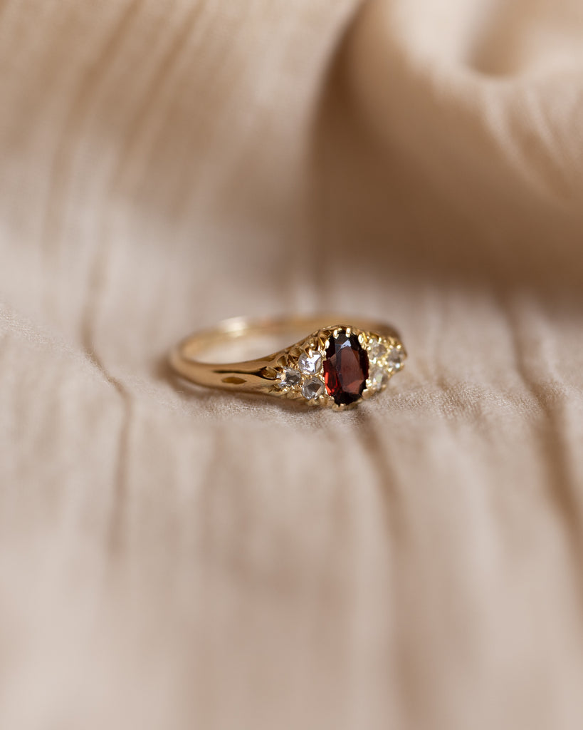 Florentina Antique 1912 18ct Gold Garnet & Diamond Ring