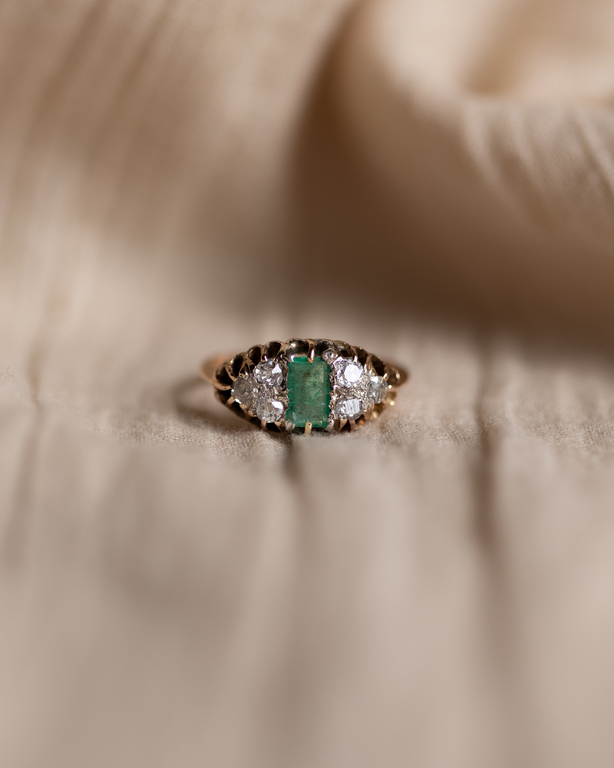 Albertina Antique 15ct Gold Emerald & Diamond Seven Stone Ring