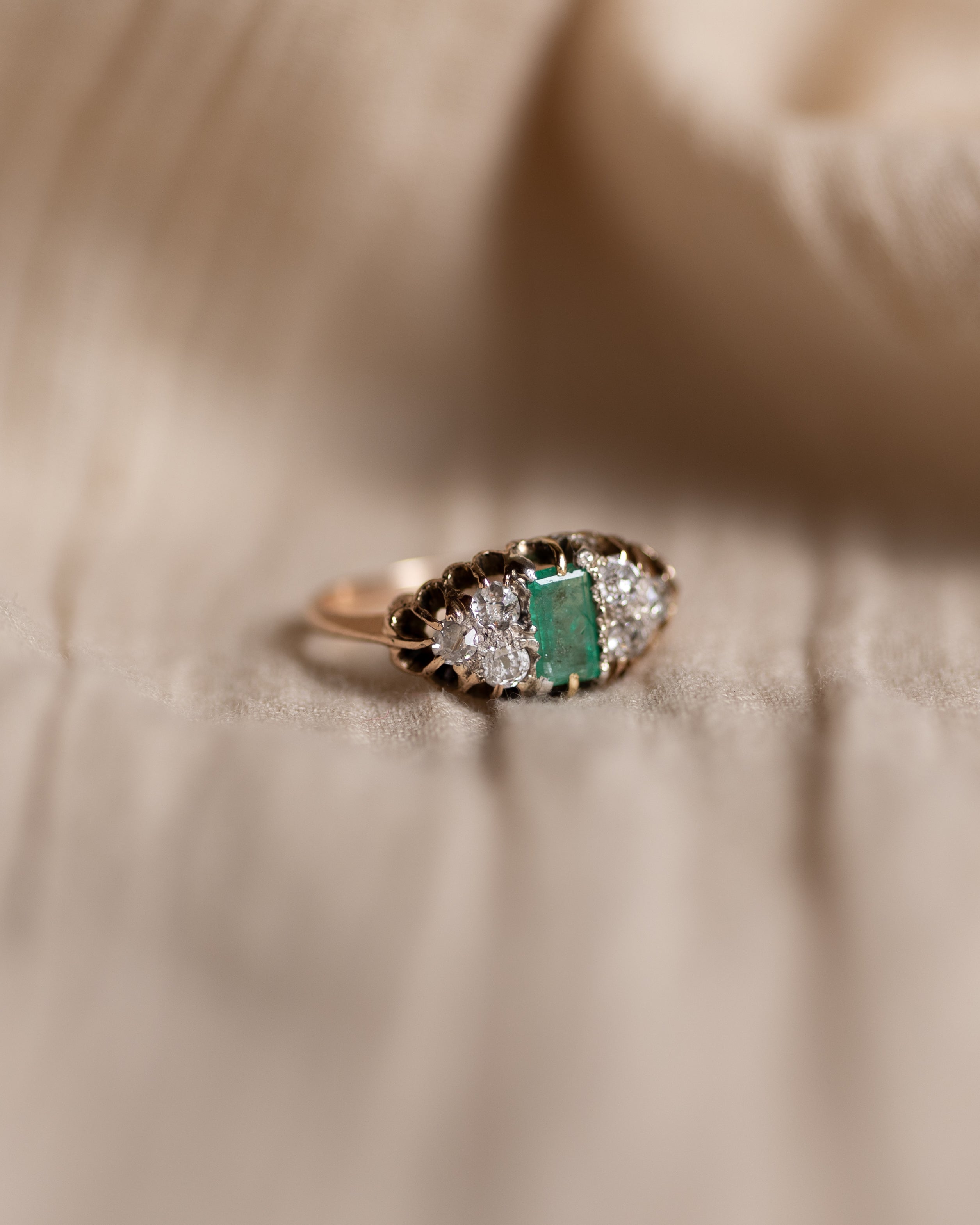 Albertina Antique 15ct Gold Emerald & Diamond Seven Stone Ring