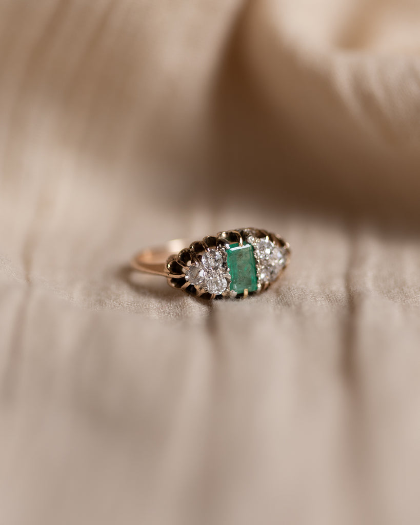 Albertina Antique 15ct Gold Emerald & Diamond Seven Stone Ring