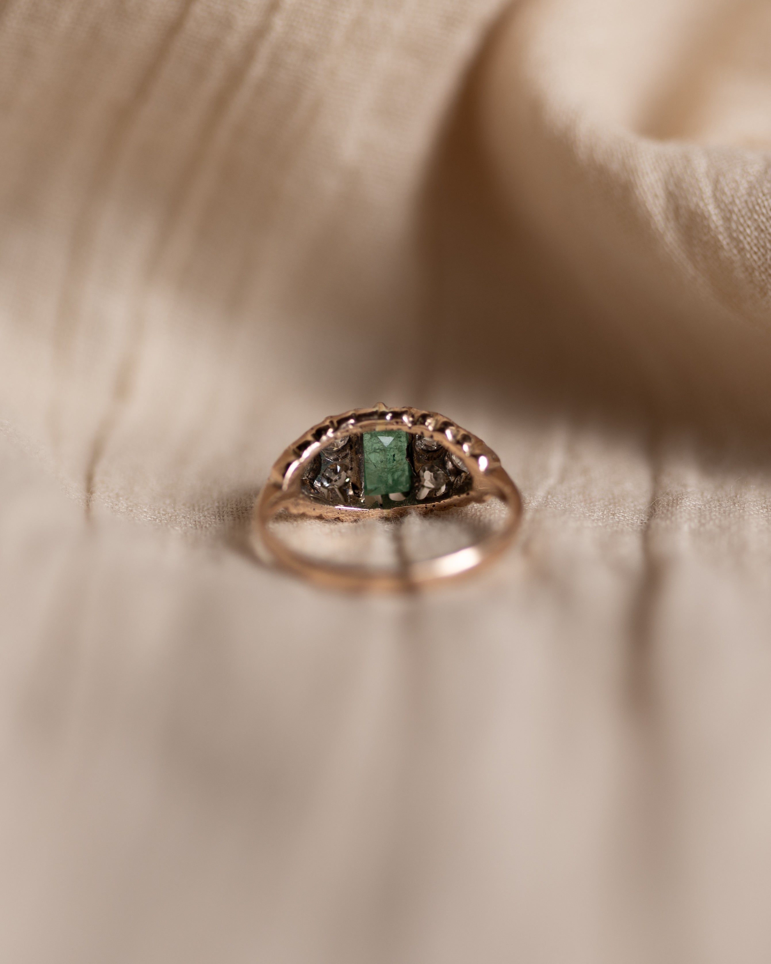 Albertina Antique 15ct Gold Emerald & Diamond Seven Stone Ring